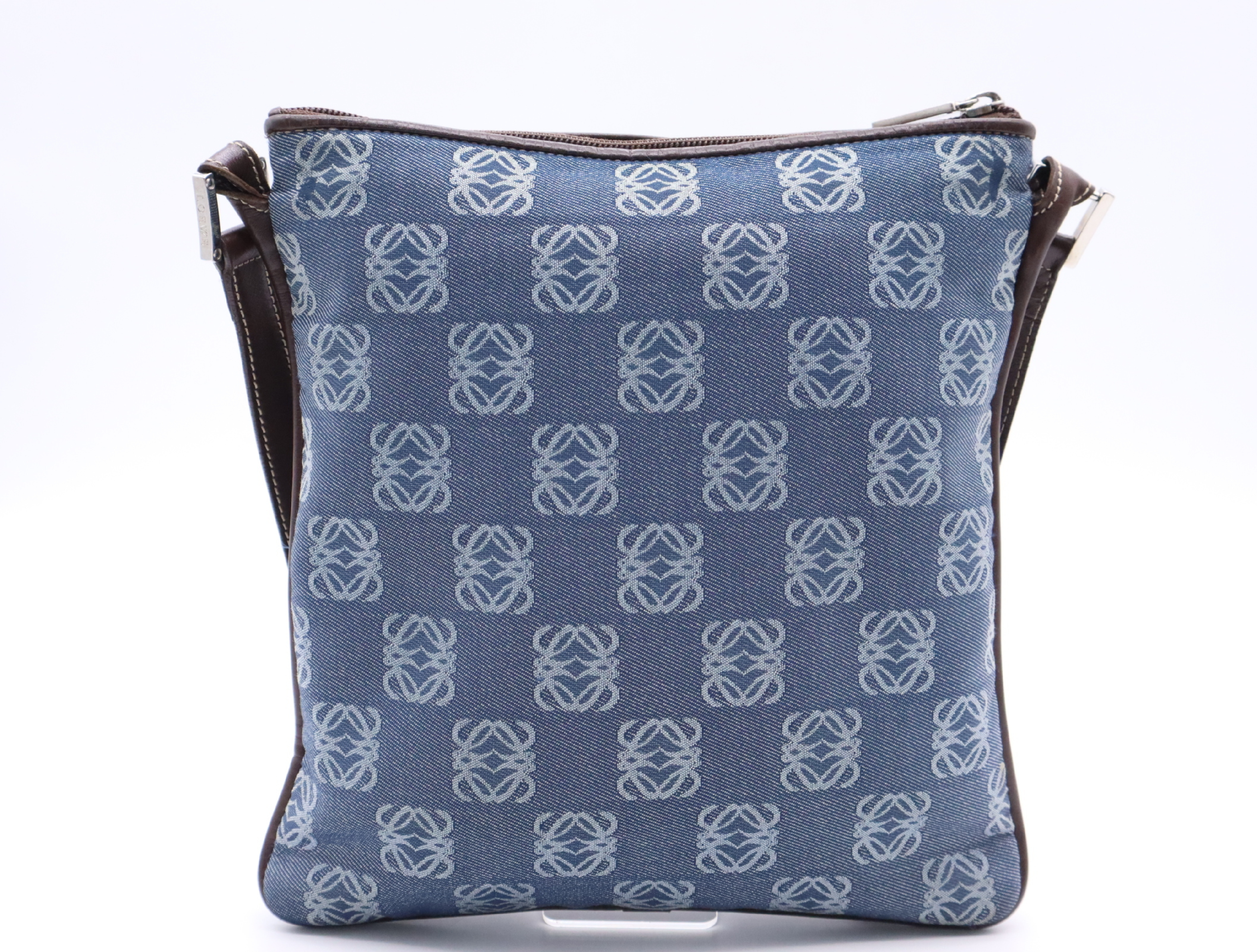 Canvas x Leather Anagram Shoulder Bag (Blue/Brown) — view 2