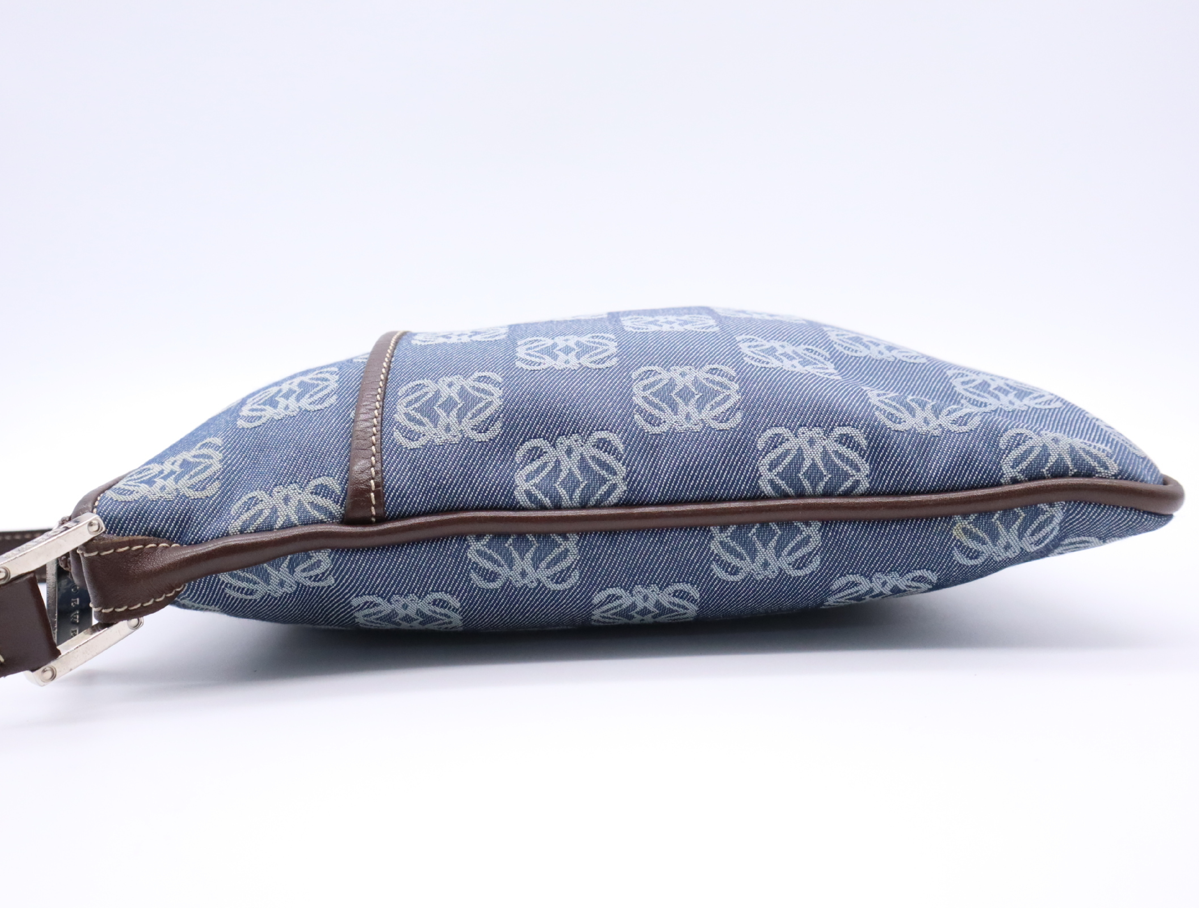 Canvas x Leather Anagram Shoulder Bag (Blue/Brown) — view 3