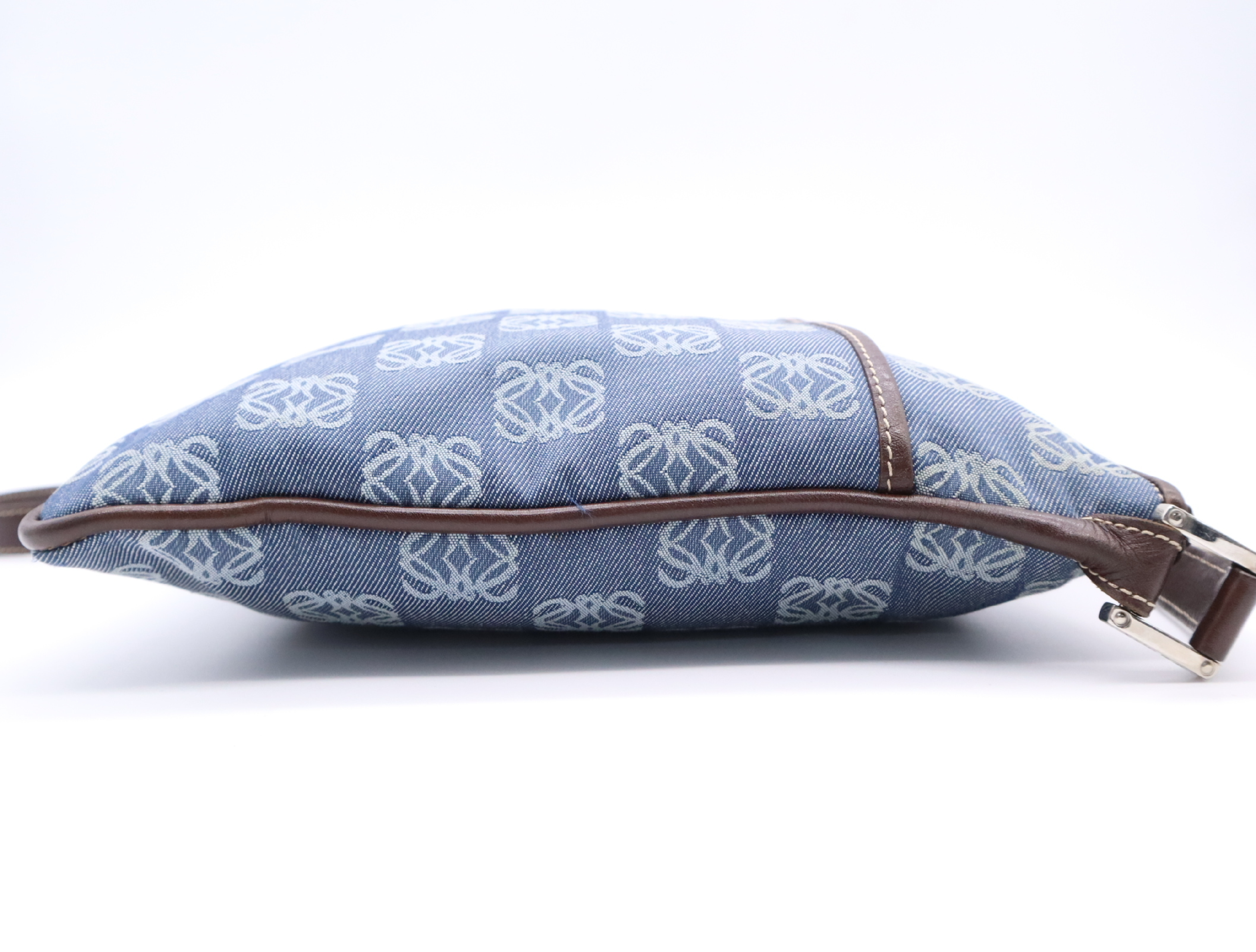 Canvas x Leather Anagram Shoulder Bag (Blue/Brown) — view 5