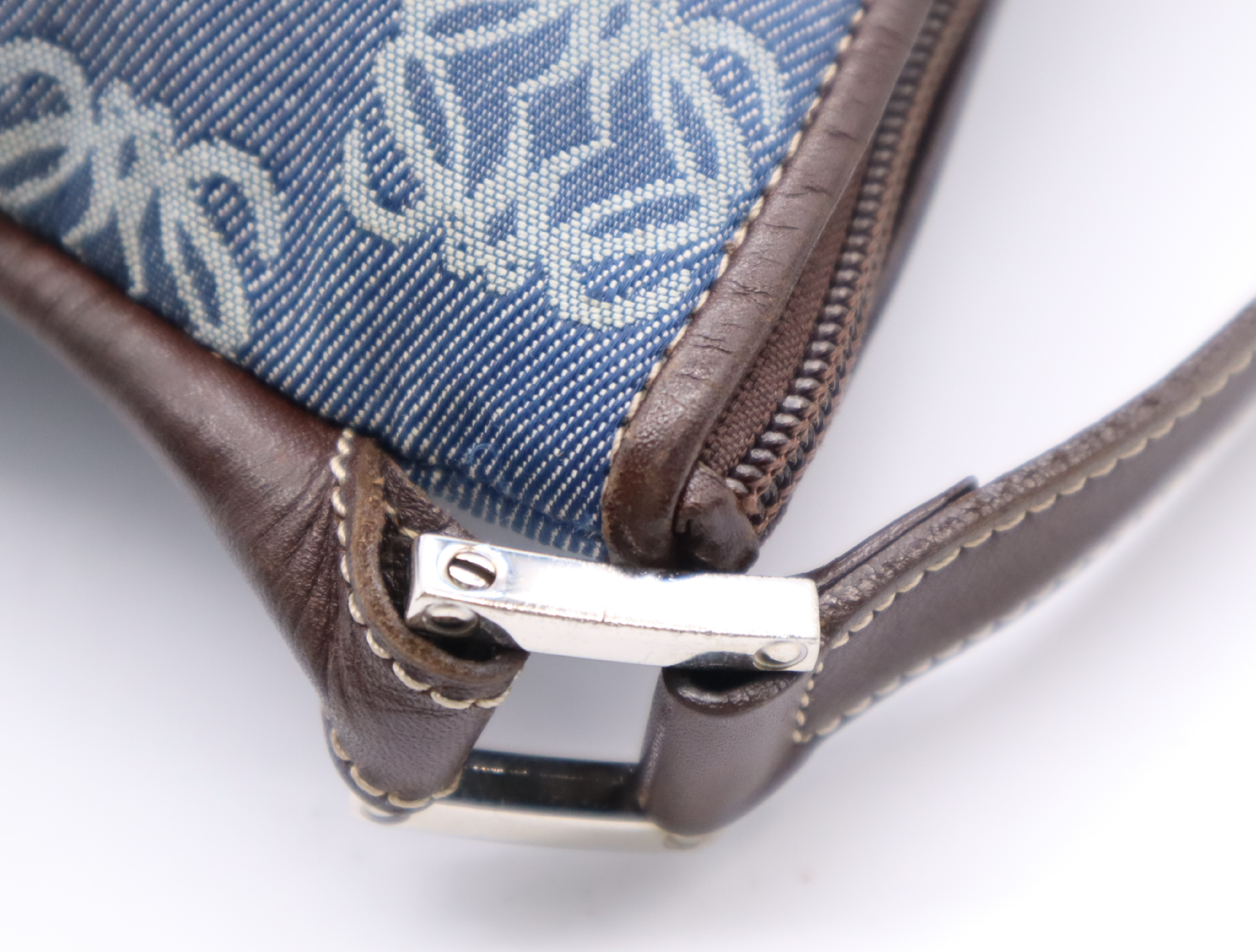 Canvas x Leather Anagram Shoulder Bag (Blue/Brown) — view 8