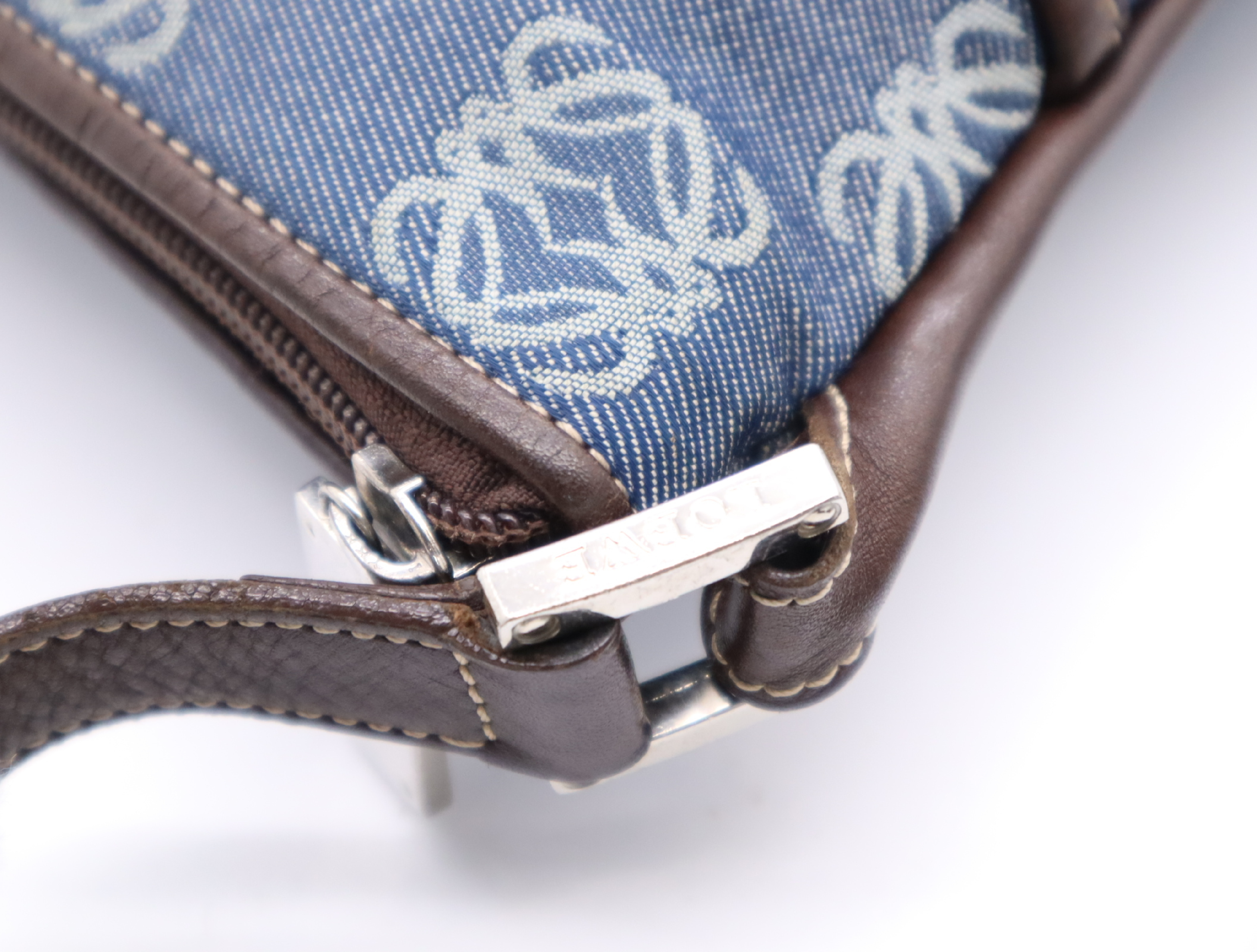 Canvas x Leather Anagram Shoulder Bag (Blue/Brown) — view 9