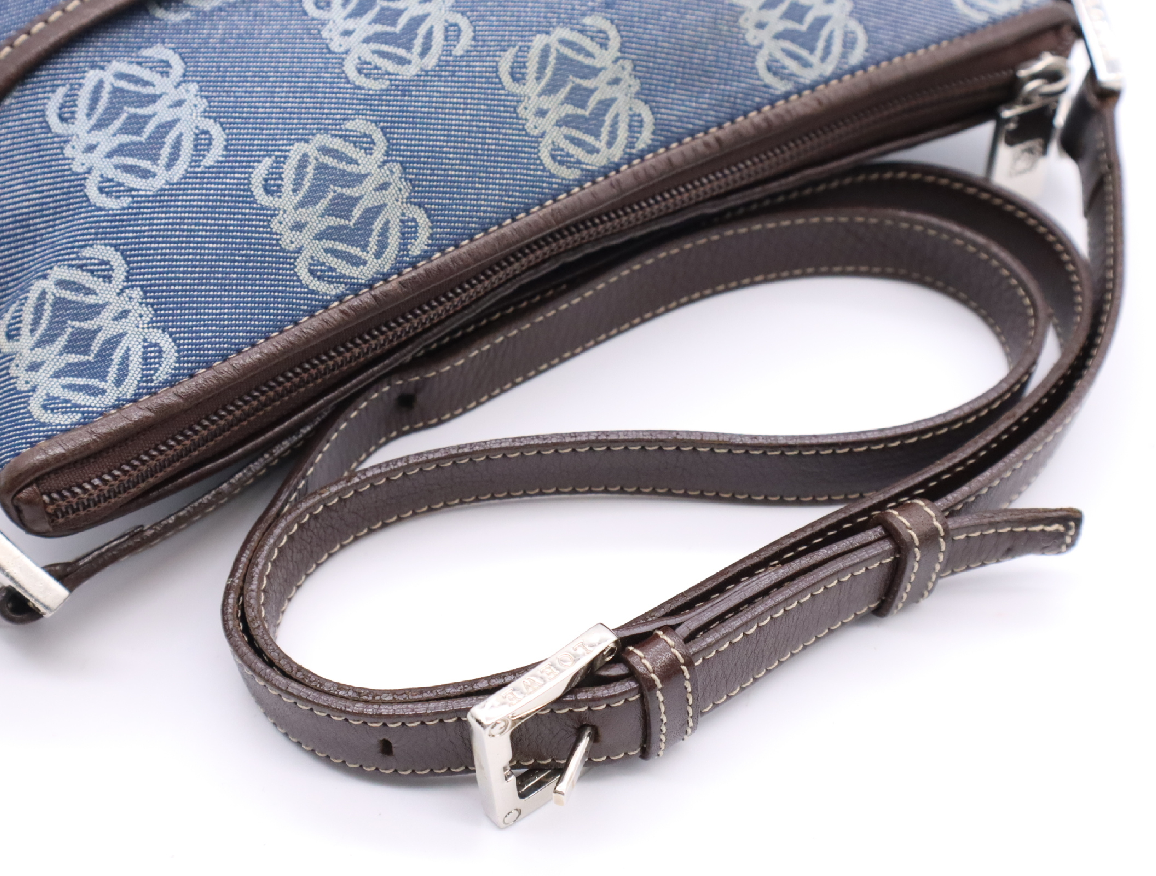 Canvas x Leather Anagram Shoulder Bag (Blue/Brown) — view 10
