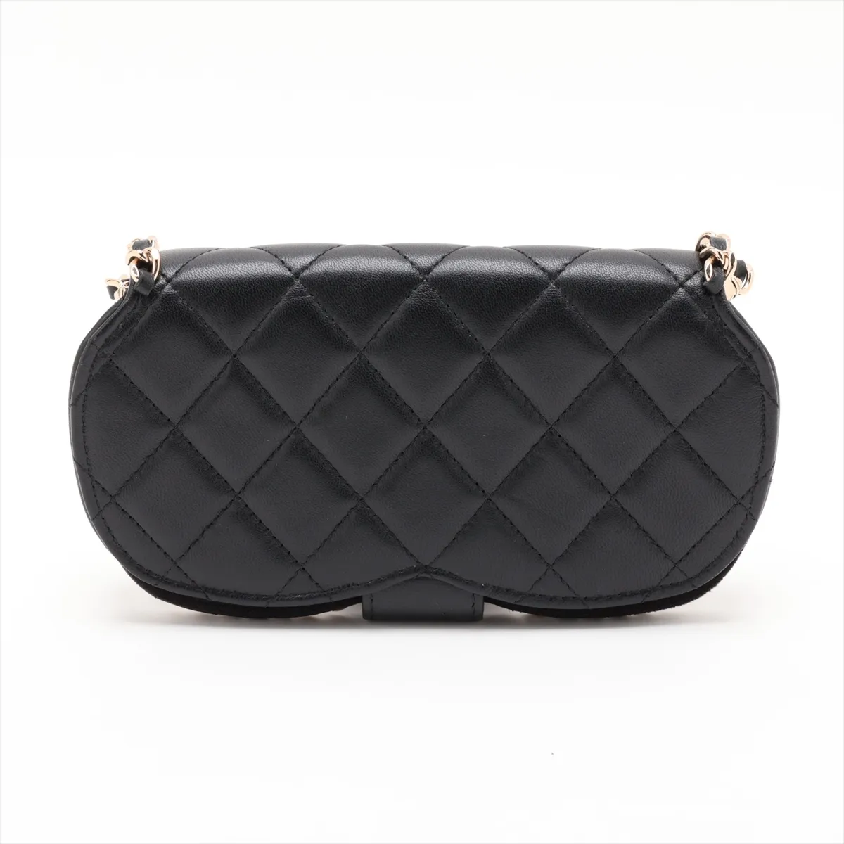 Matelassé Lambskin Chain Shoulder Bag with Glasses Case, Black with Gold Hardware, 32113262, Serial Number 32 — view 2