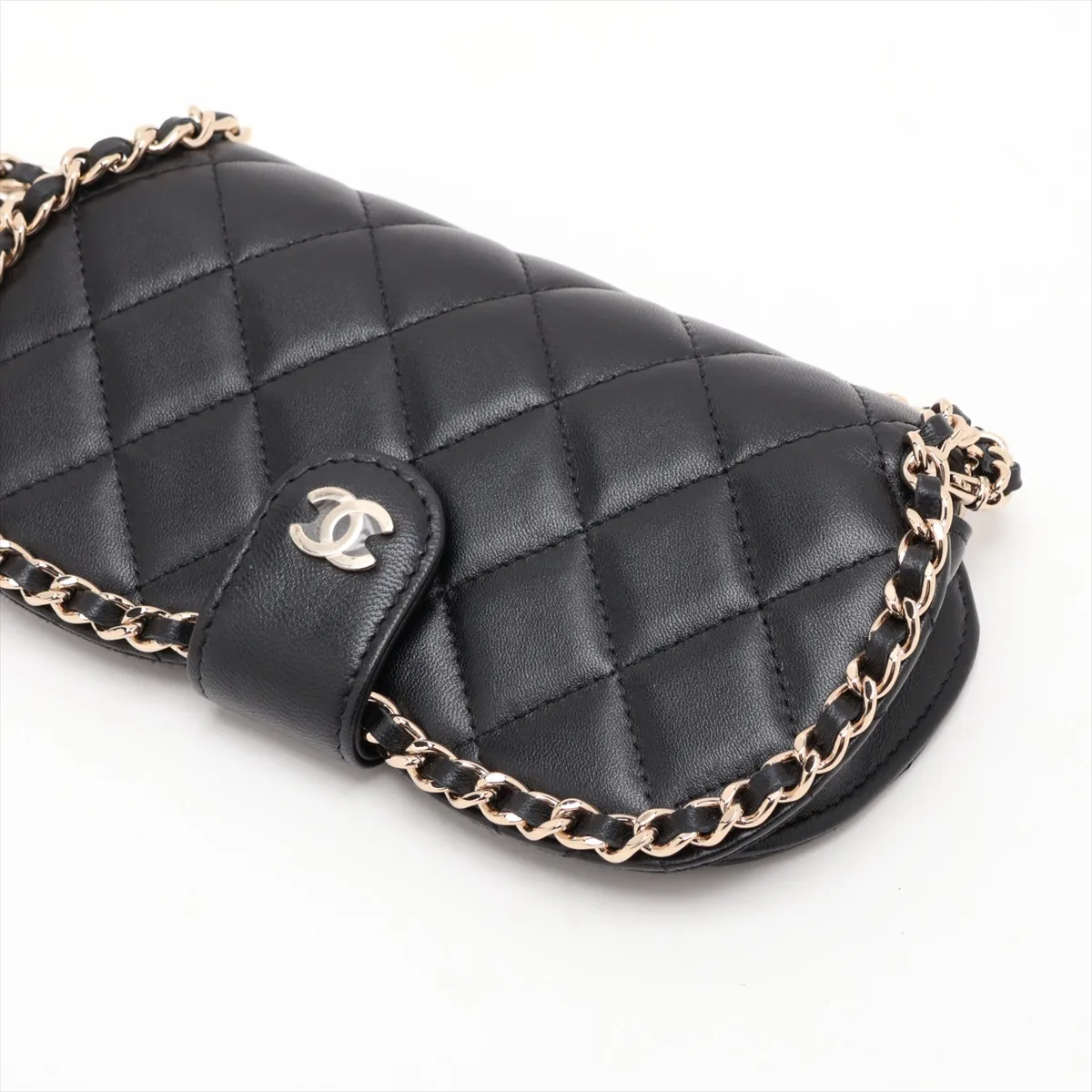 Matelassé Lambskin Chain Shoulder Bag with Glasses Case, Black with Gold Hardware, 32113262, Serial Number 32 — view 3