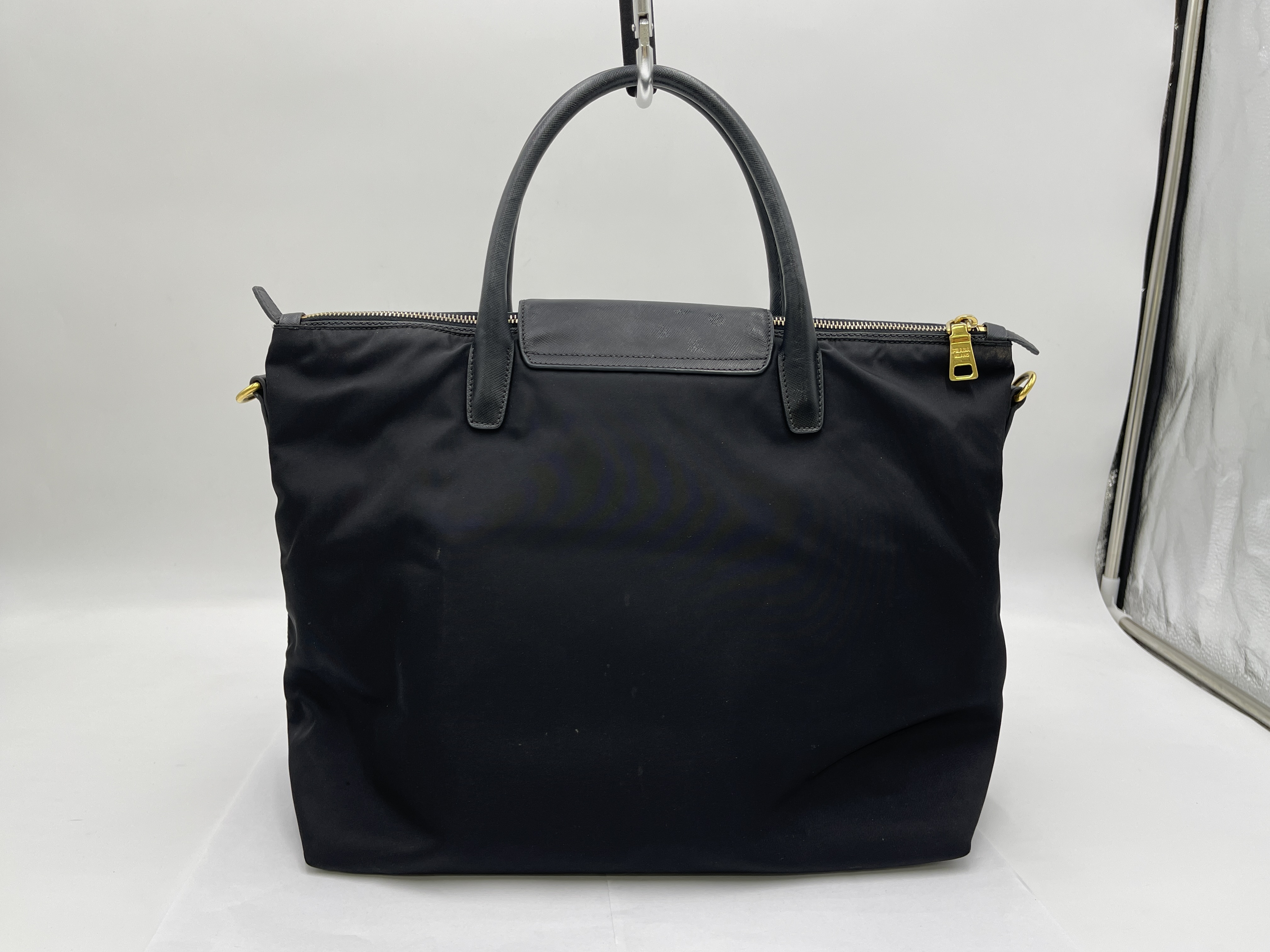 Nylon Black Triangle Logo Handbag — view 2