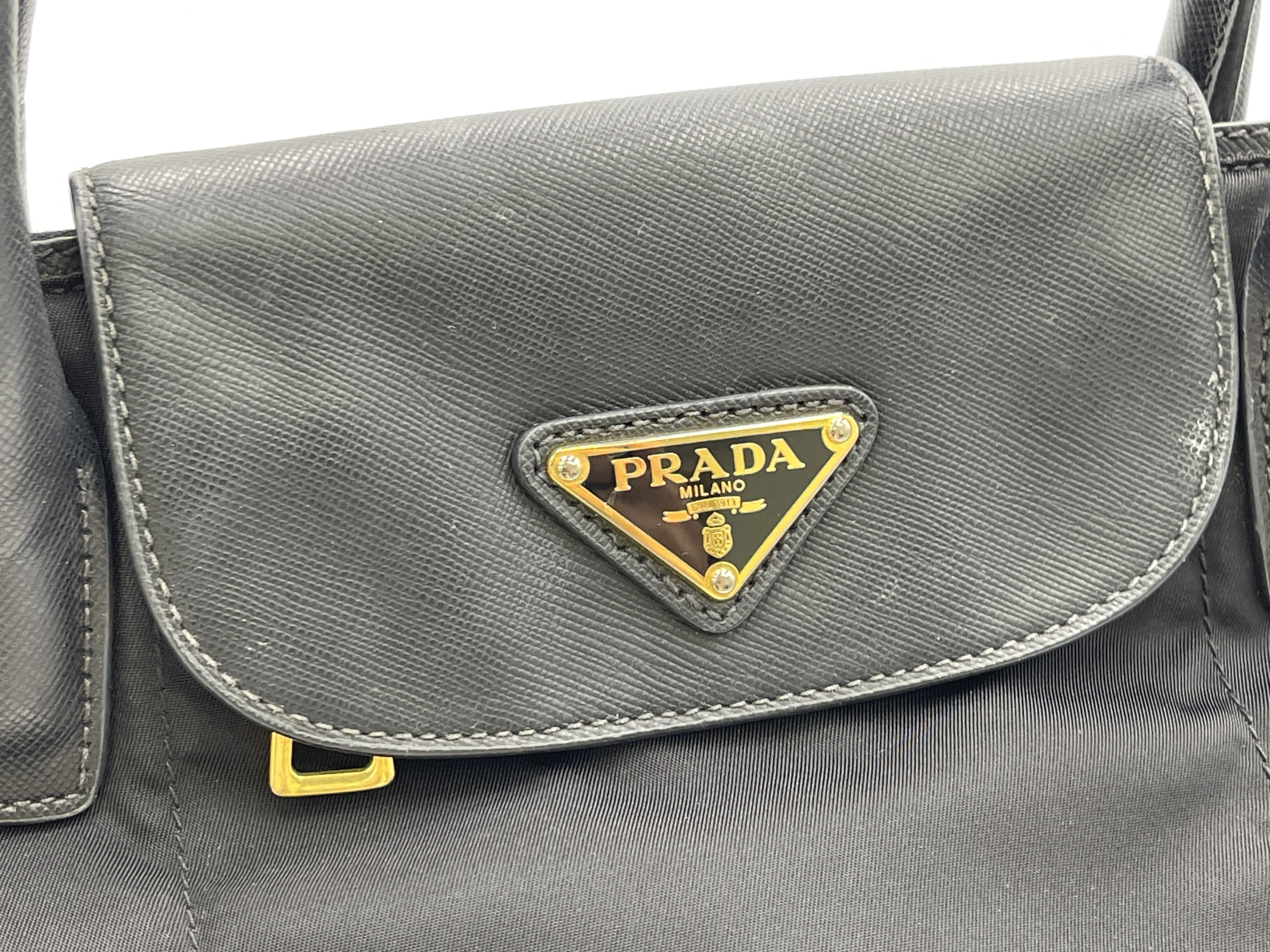 Nylon Black Triangle Logo Handbag — view 6