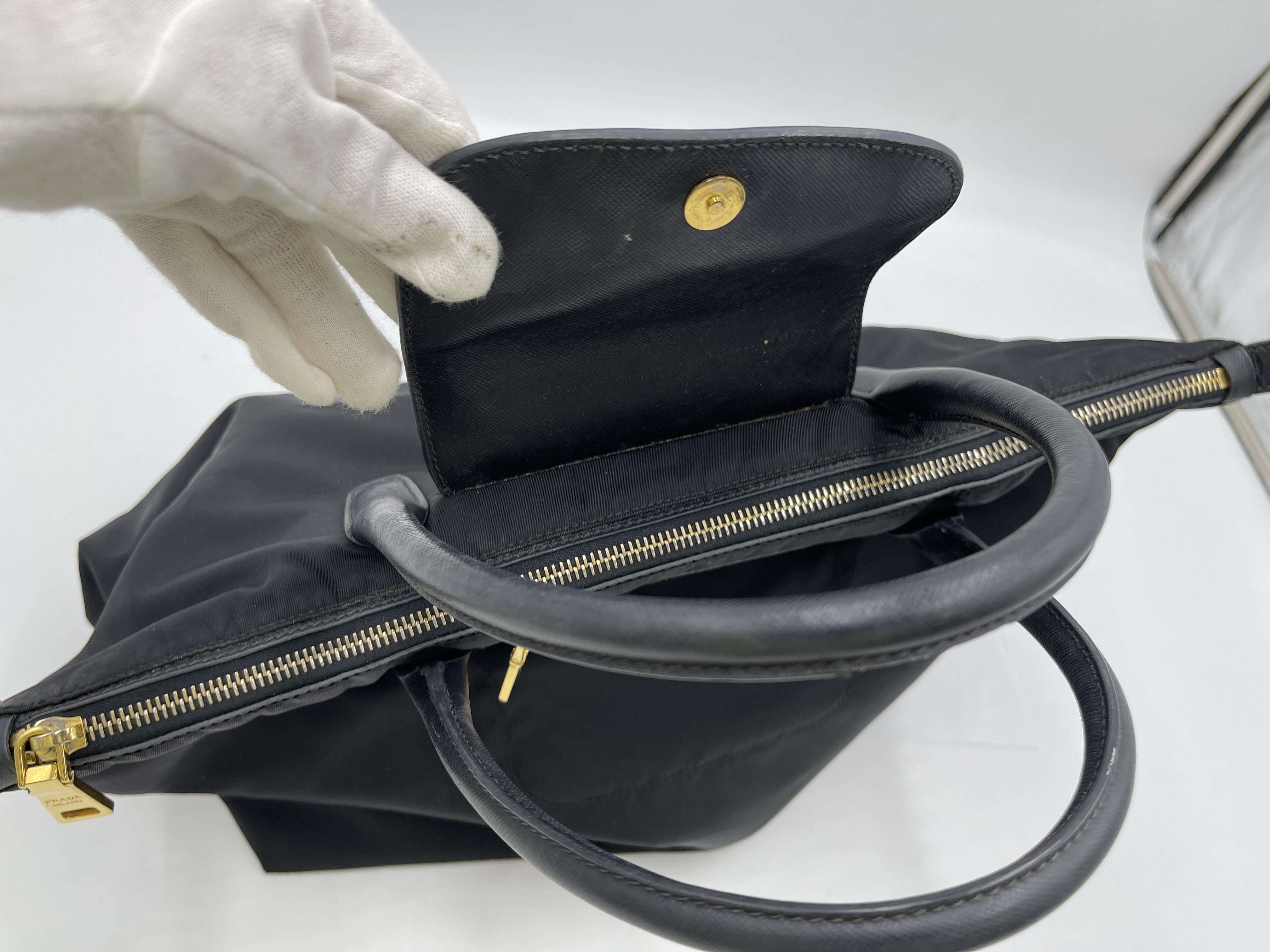 Nylon Black Triangle Logo Handbag — view 7