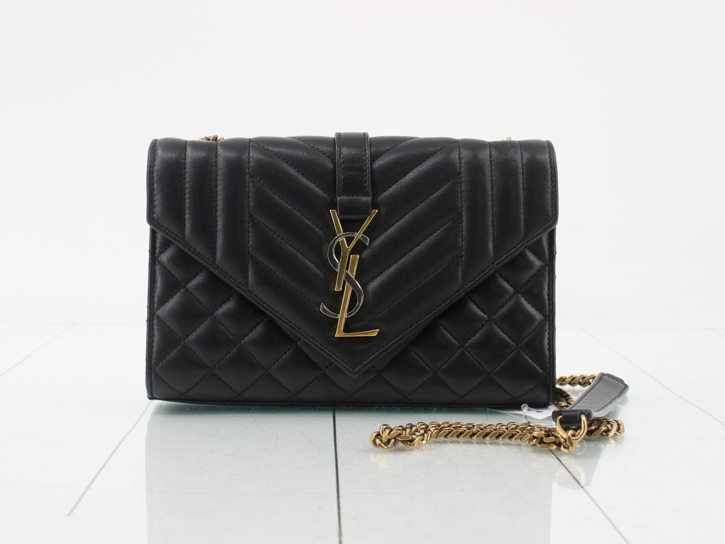 Envelope Leather Chain Shoulder Bag, Black