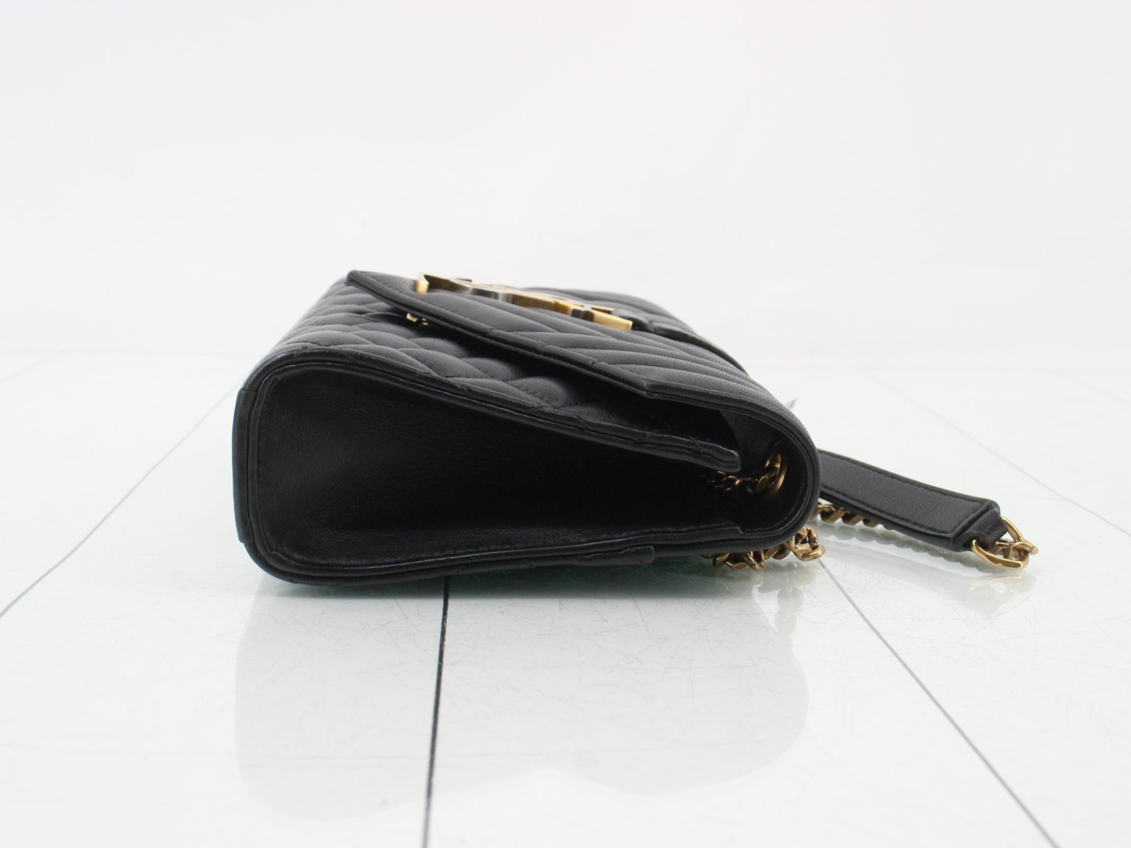 Envelope Leather Chain Shoulder Bag, Black — view 3