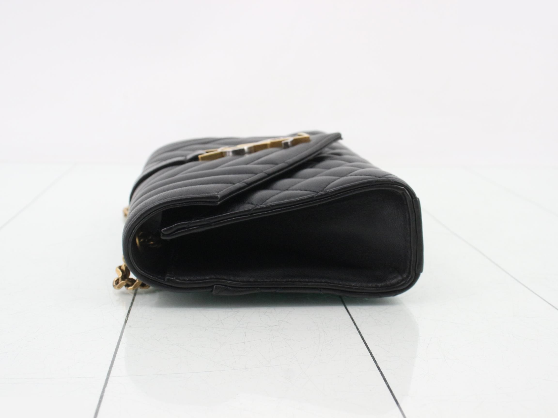 Envelope Leather Chain Shoulder Bag, Black — view 4