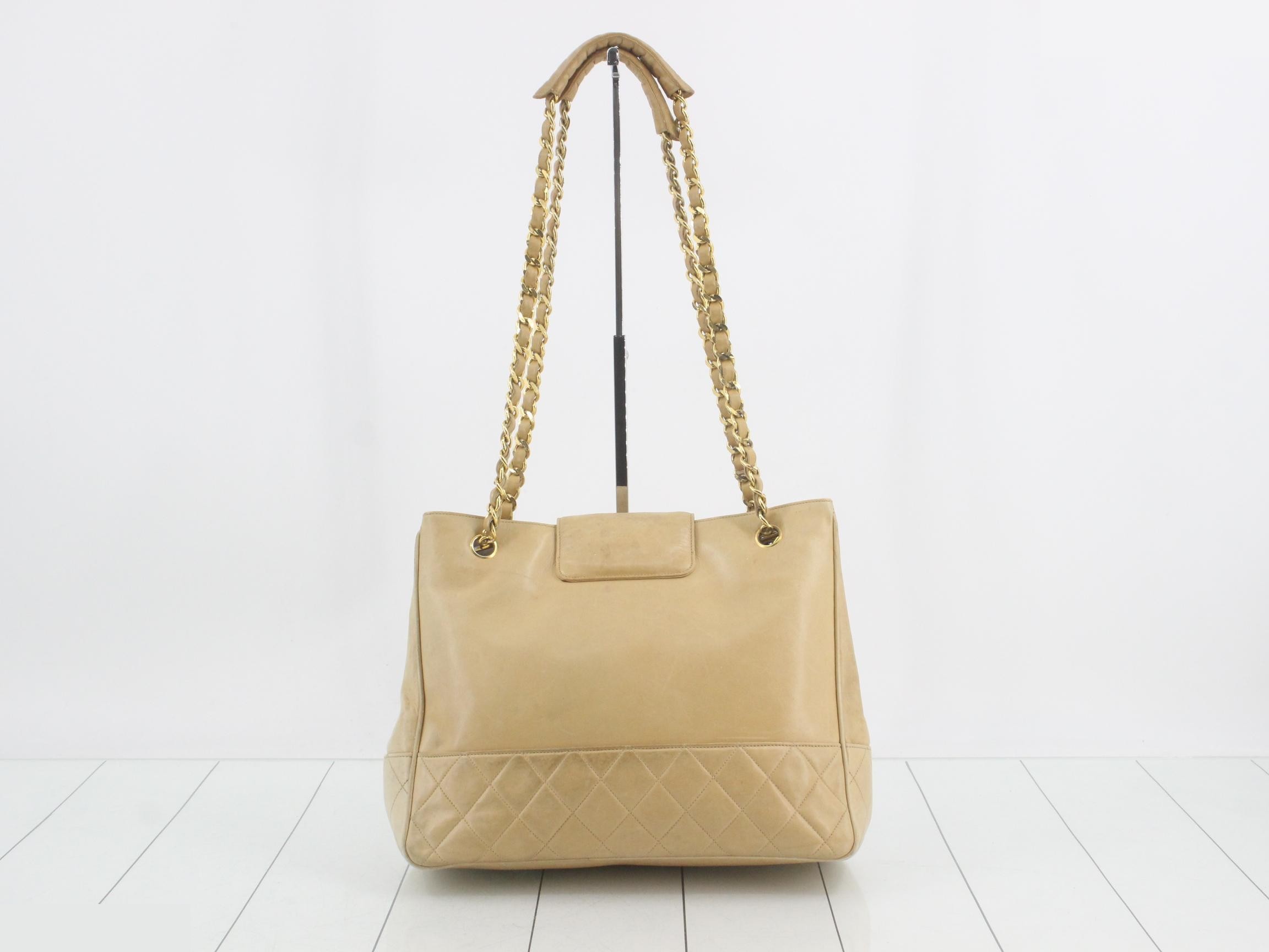 Leather Coco Mark Chain Semi-Shoulder Bag, Beige — view 2