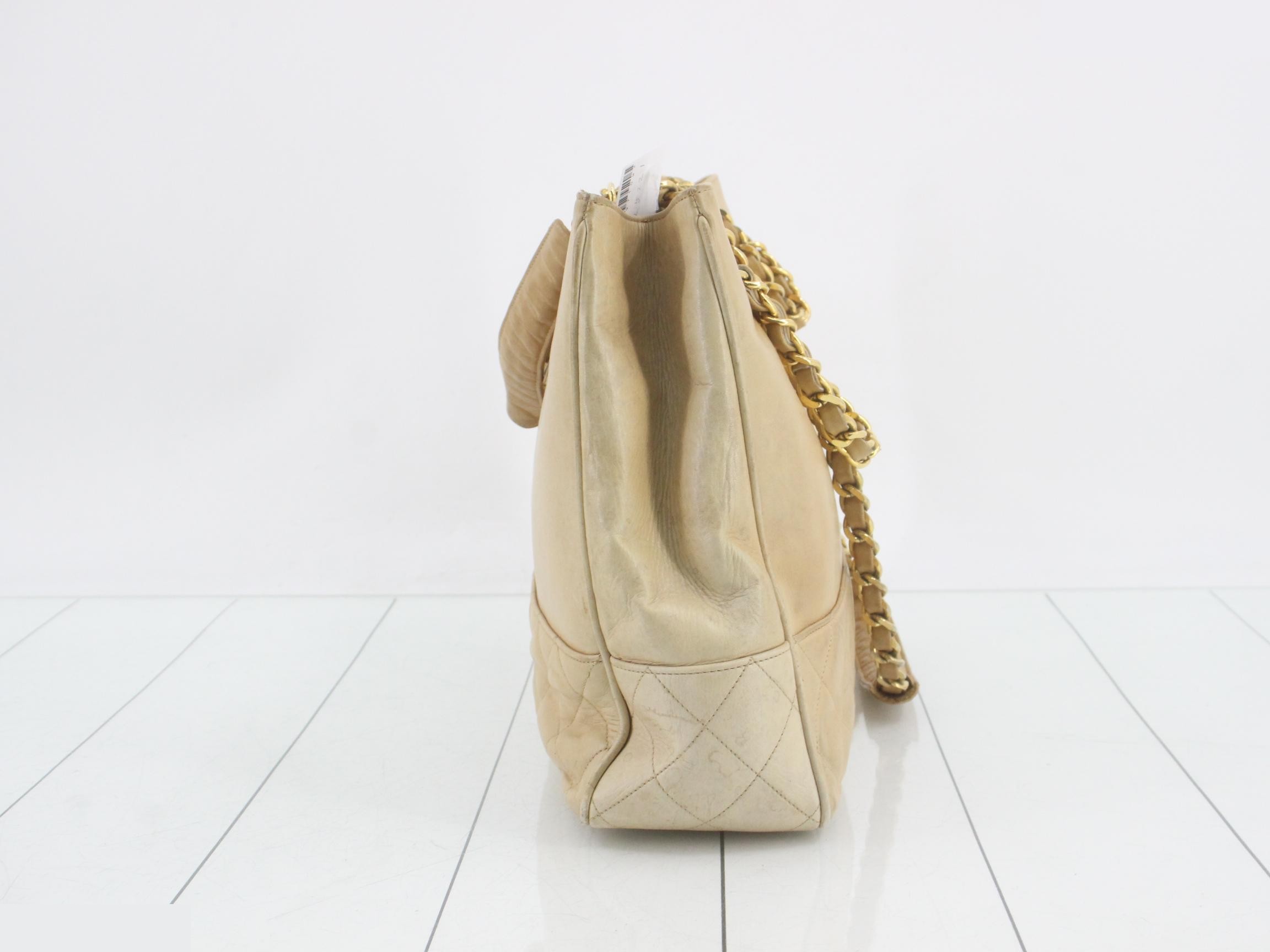 Leather Coco Mark Chain Semi-Shoulder Bag, Beige — view 3