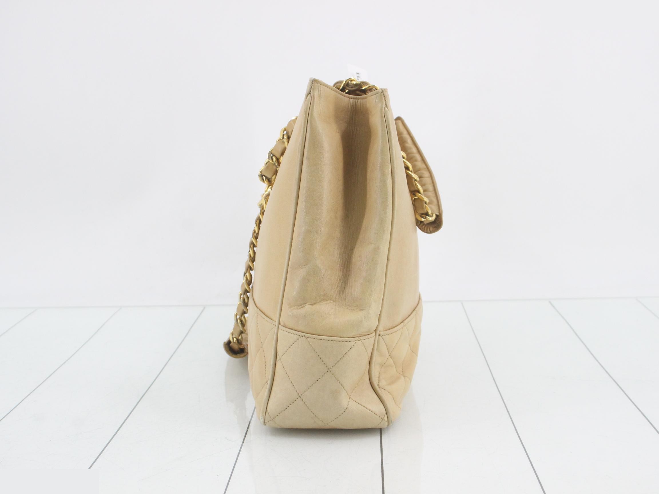 Leather Coco Mark Chain Semi-Shoulder Bag, Beige — view 4
