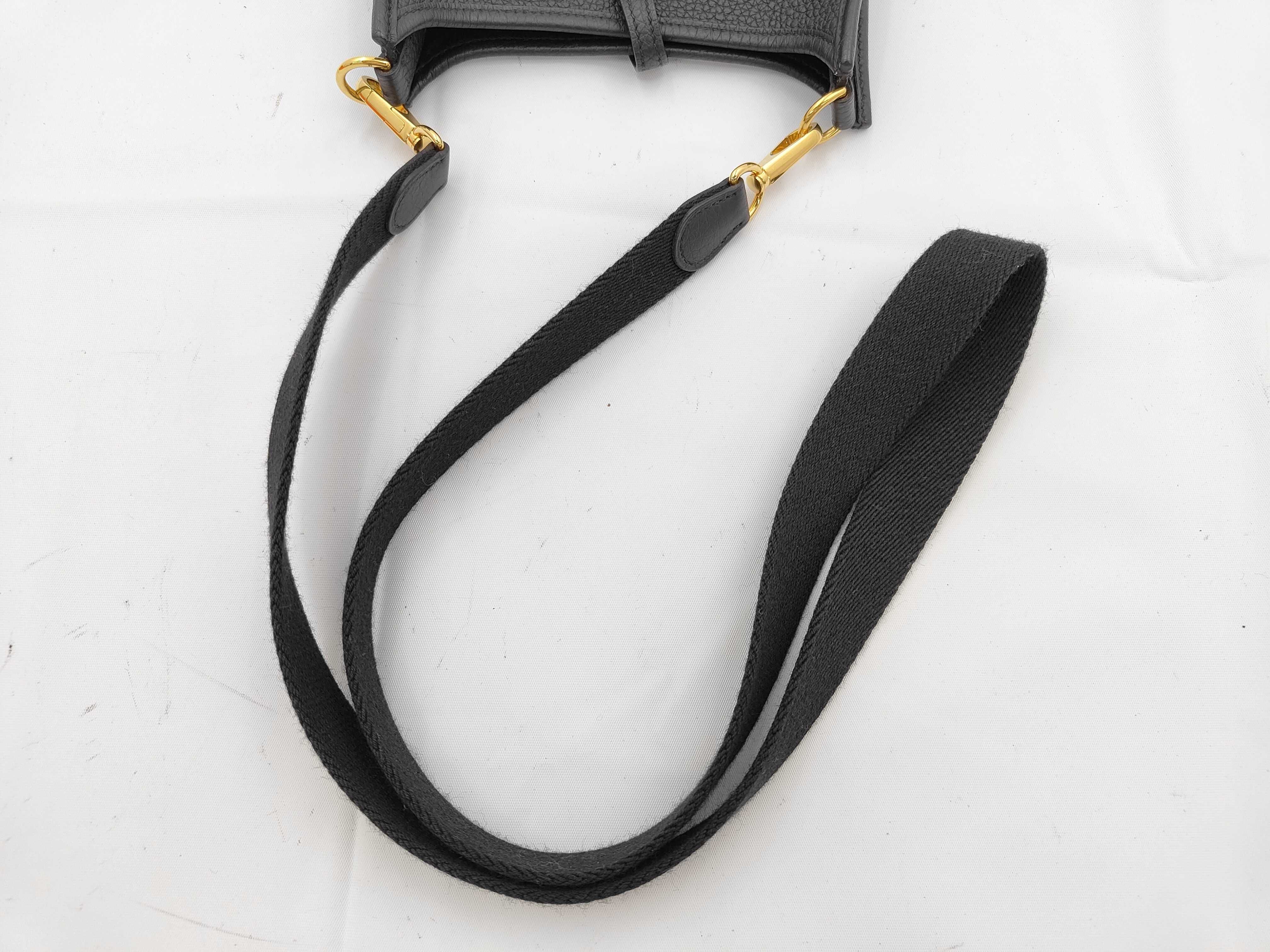 Evelyne TPM Taurillon Clemence Leather, Black, Gold Hardware, U Stamp, 100cm Shoulder Bag — view 3