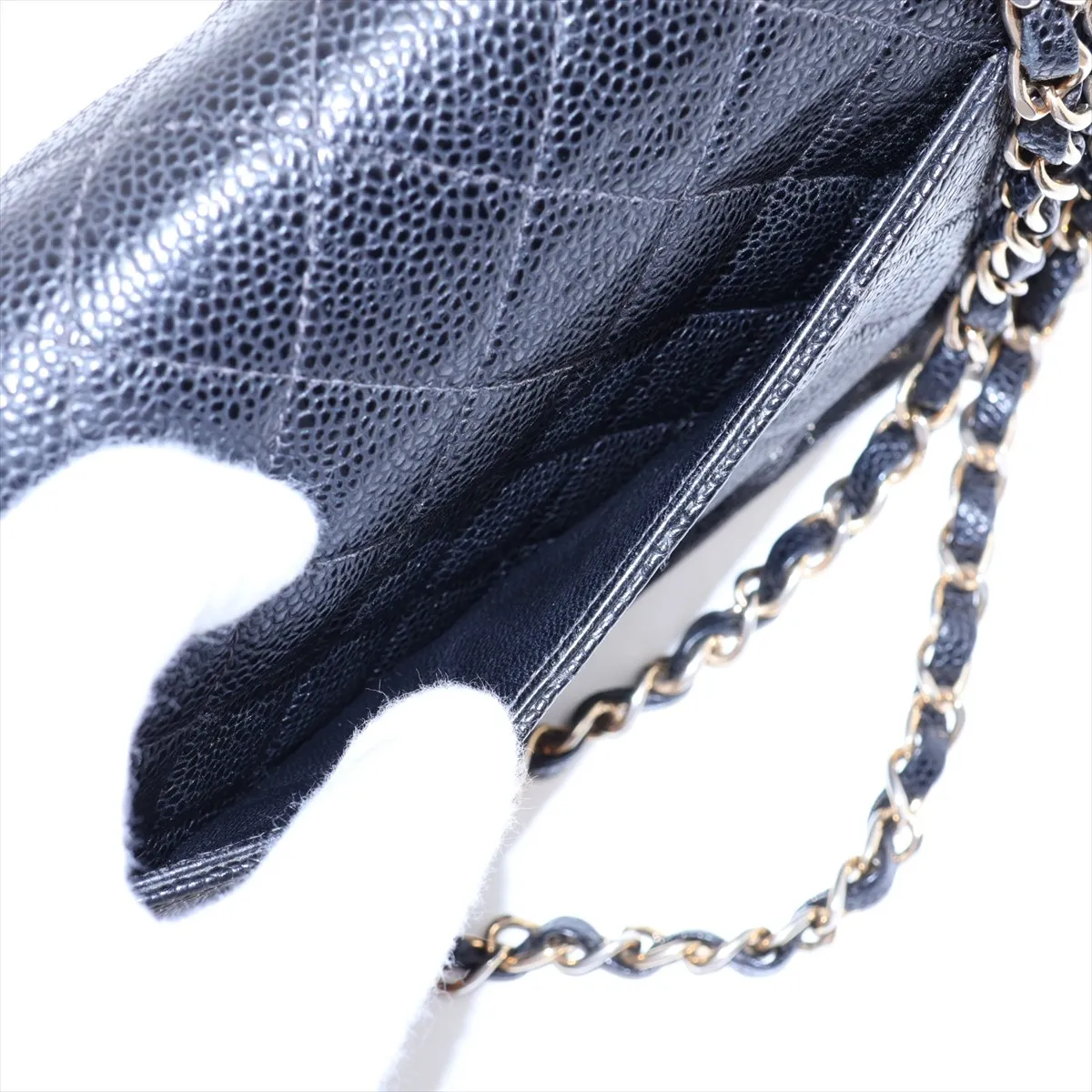 Matelassé 25 Caviar Skin Double Flap Double Chain Bag, Black with Gold Hardware, 8319104, Series 8, A01112 — view 11