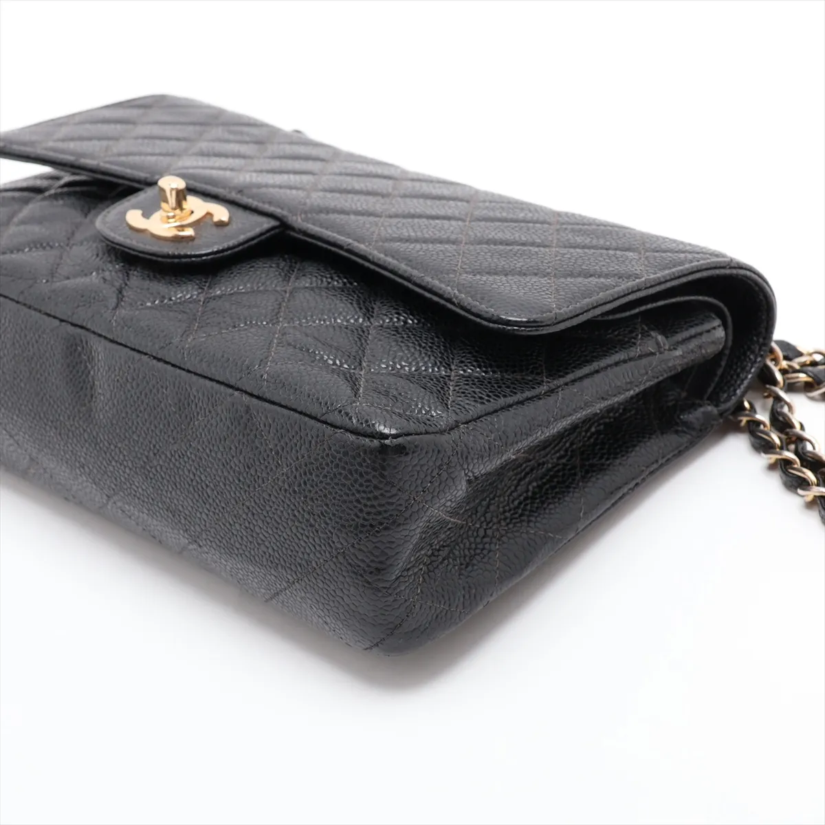 Matelassé 25 Caviar Skin Double Flap Double Chain Bag, Black with Gold Hardware, 8319104, Series 8, A01112 — view 3