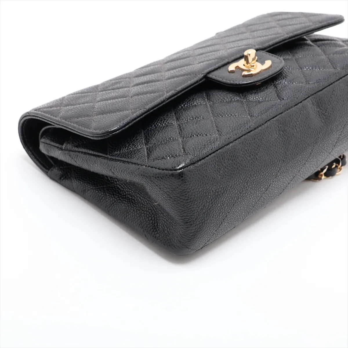 Matelassé 25 Caviar Skin Double Flap Double Chain Bag, Black with Gold Hardware, 8319104, Series 8, A01112 — view 4