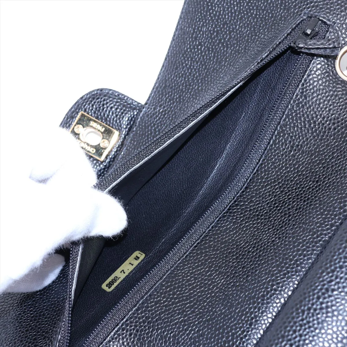 Matelassé 25 Caviar Skin Double Flap Double Chain Bag, Black with Gold Hardware, 8319104, Series 8, A01112 — view 10
