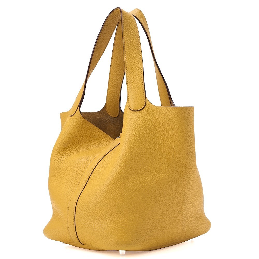 Picotin MM Taurillon Leather Handbag, Jaune (Yellow), Silver Hardware, M Stamp — view 2
