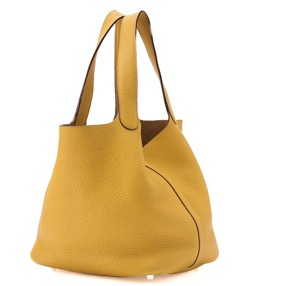 Picotin MM Taurillon Leather Handbag, Jaune (Yellow), Silver Hardware, M Stamp — view 3