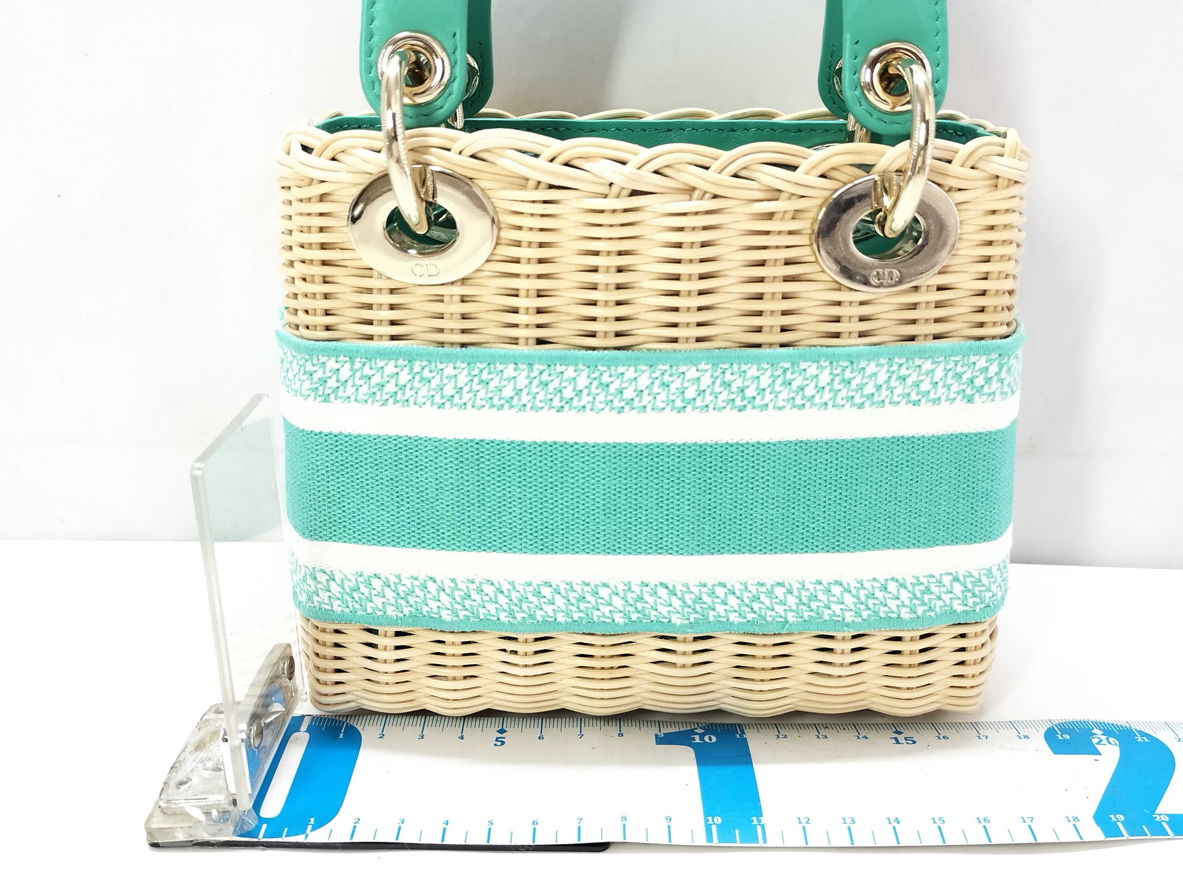 Christian Lady Dior Raffia Wicker Toile de Jouy Gold Hardware Handbag — view 2