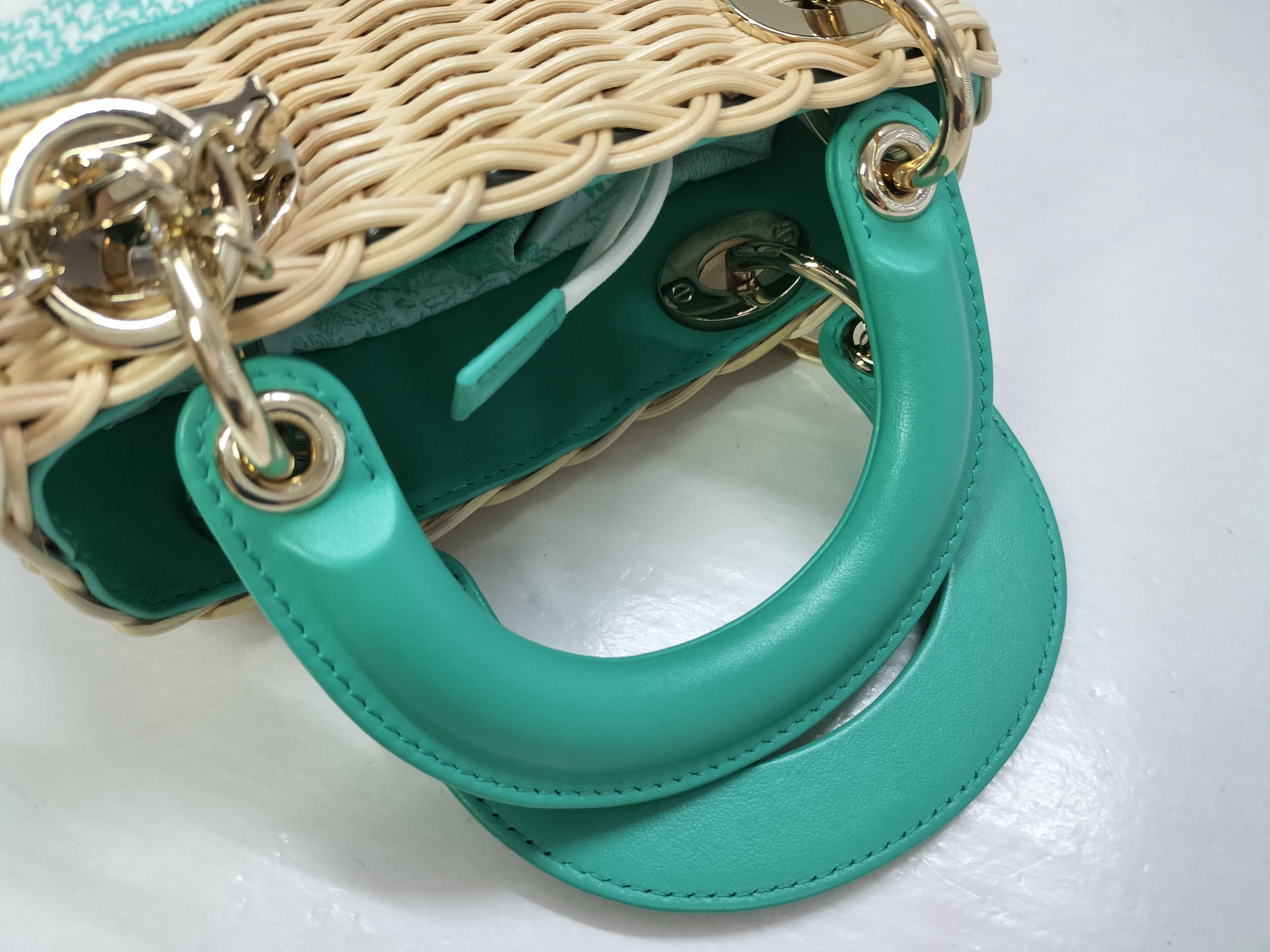 Christian Lady Dior Raffia Wicker Toile de Jouy Gold Hardware Handbag — view 3