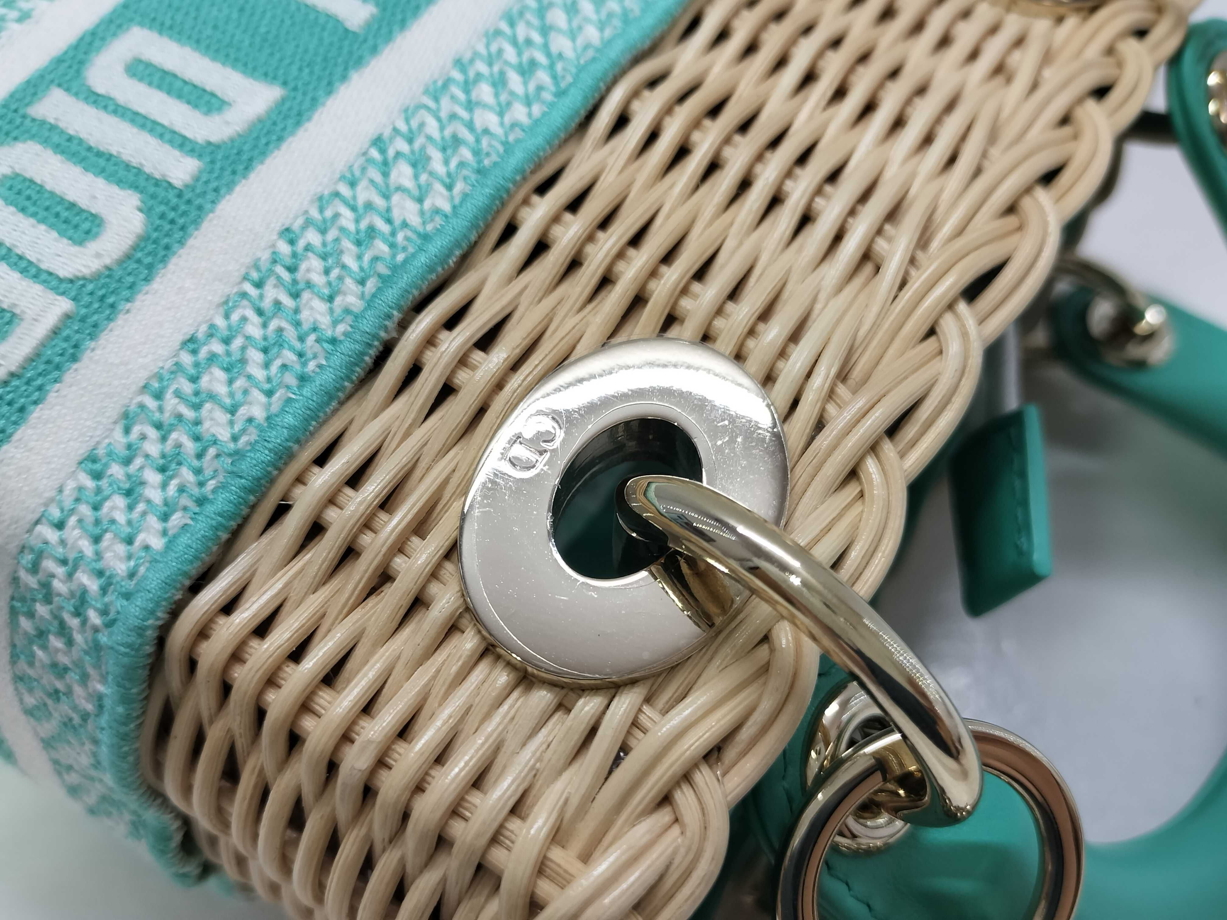 Christian Lady Dior Raffia Wicker Toile de Jouy Gold Hardware Handbag — view 5