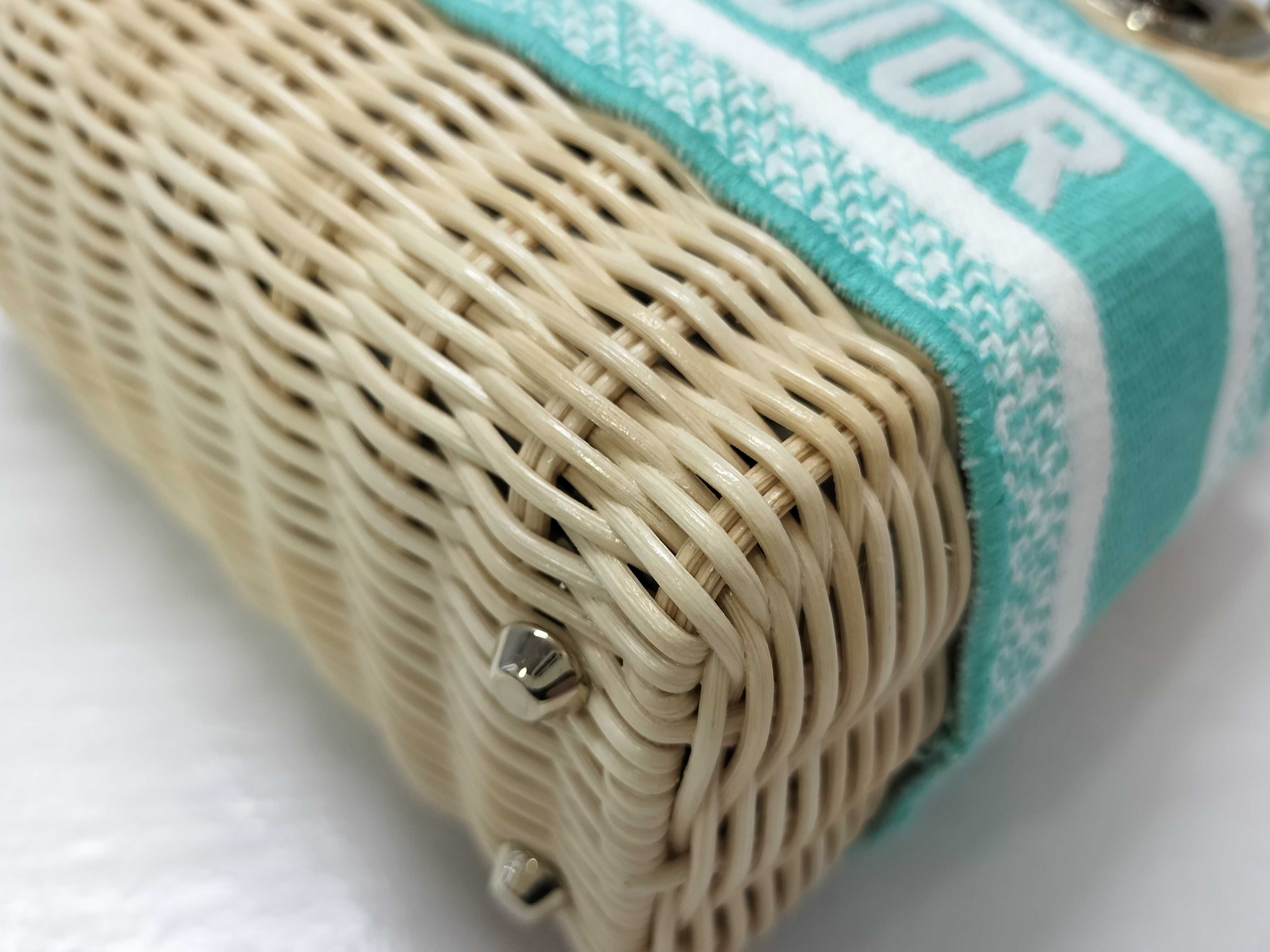 Christian Lady Dior Raffia Wicker Toile de Jouy Gold Hardware Handbag — view 6
