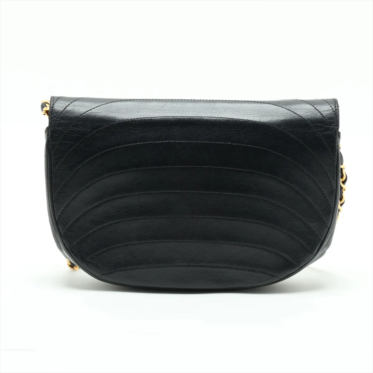 Wave Stitch Lambskin Chain Shoulder Bag, Half Moon, Push Lock, Black, Gold Hardware, 335594 (Serial Number 0) — view 2