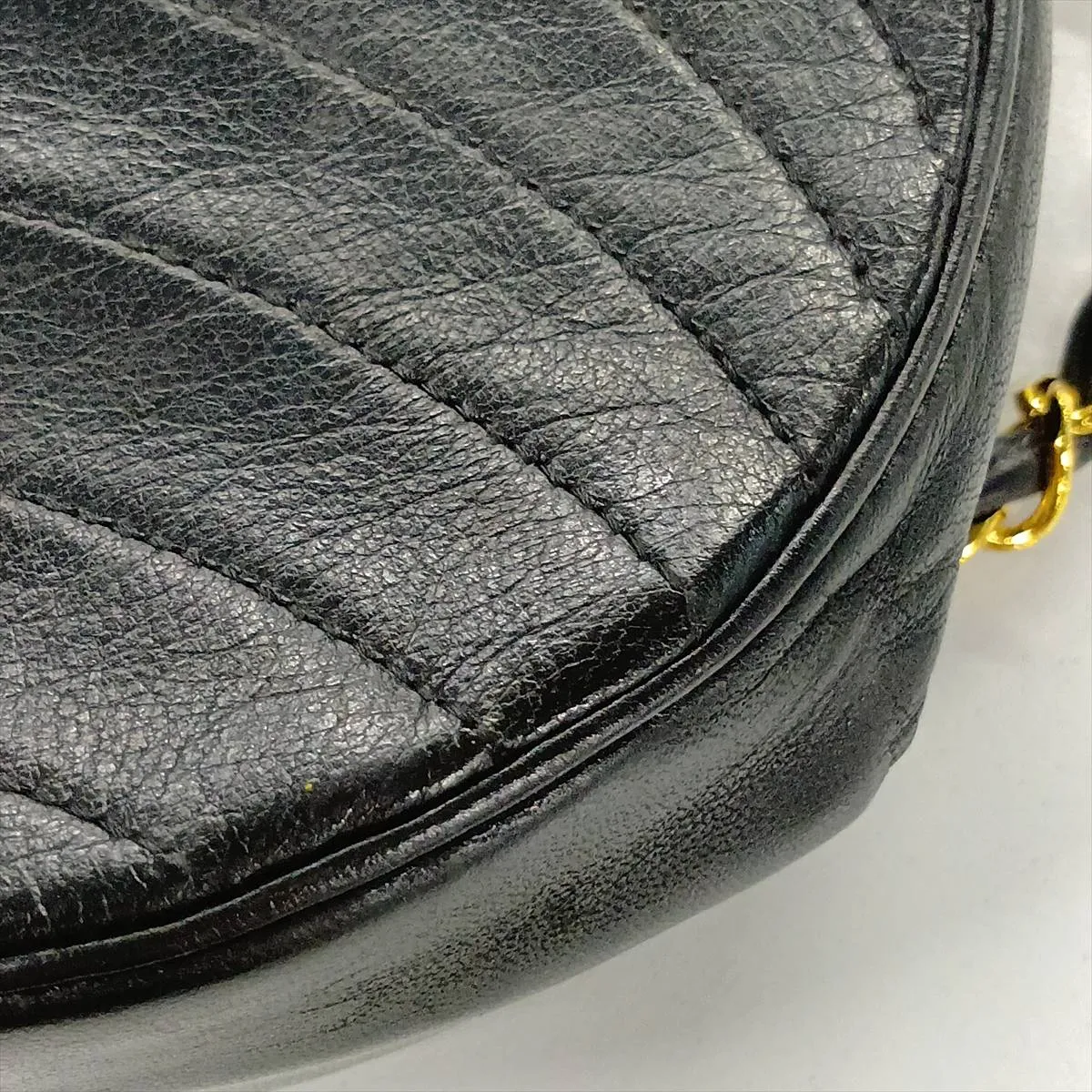 Wave Stitch Lambskin Chain Shoulder Bag, Half Moon, Push Lock, Black, Gold Hardware, 335594 (Serial Number 0) — view 12