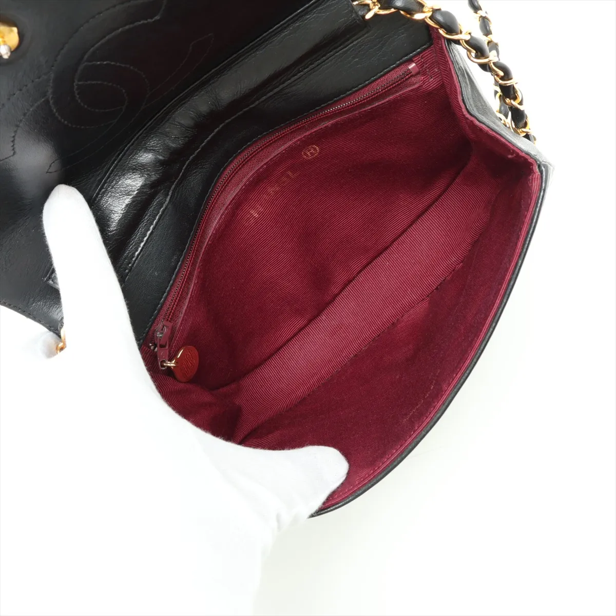 Wave Stitch Lambskin Chain Shoulder Bag, Half Moon, Push Lock, Black, Gold Hardware, 335594 (Serial Number 0) — view 6