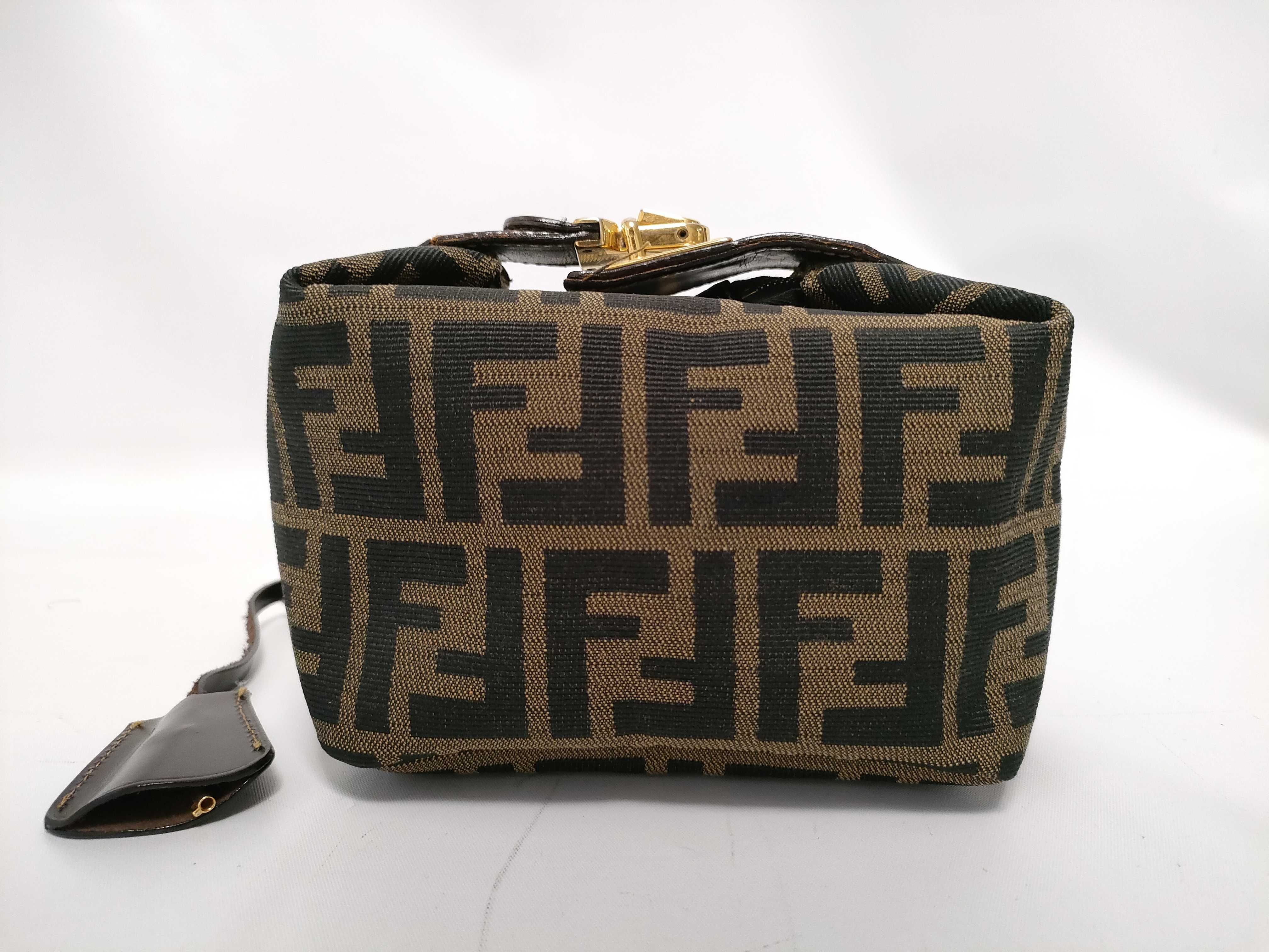 Zucca pattern Fendi pouch vanity bag Zucca canvas leather khaki pouch
