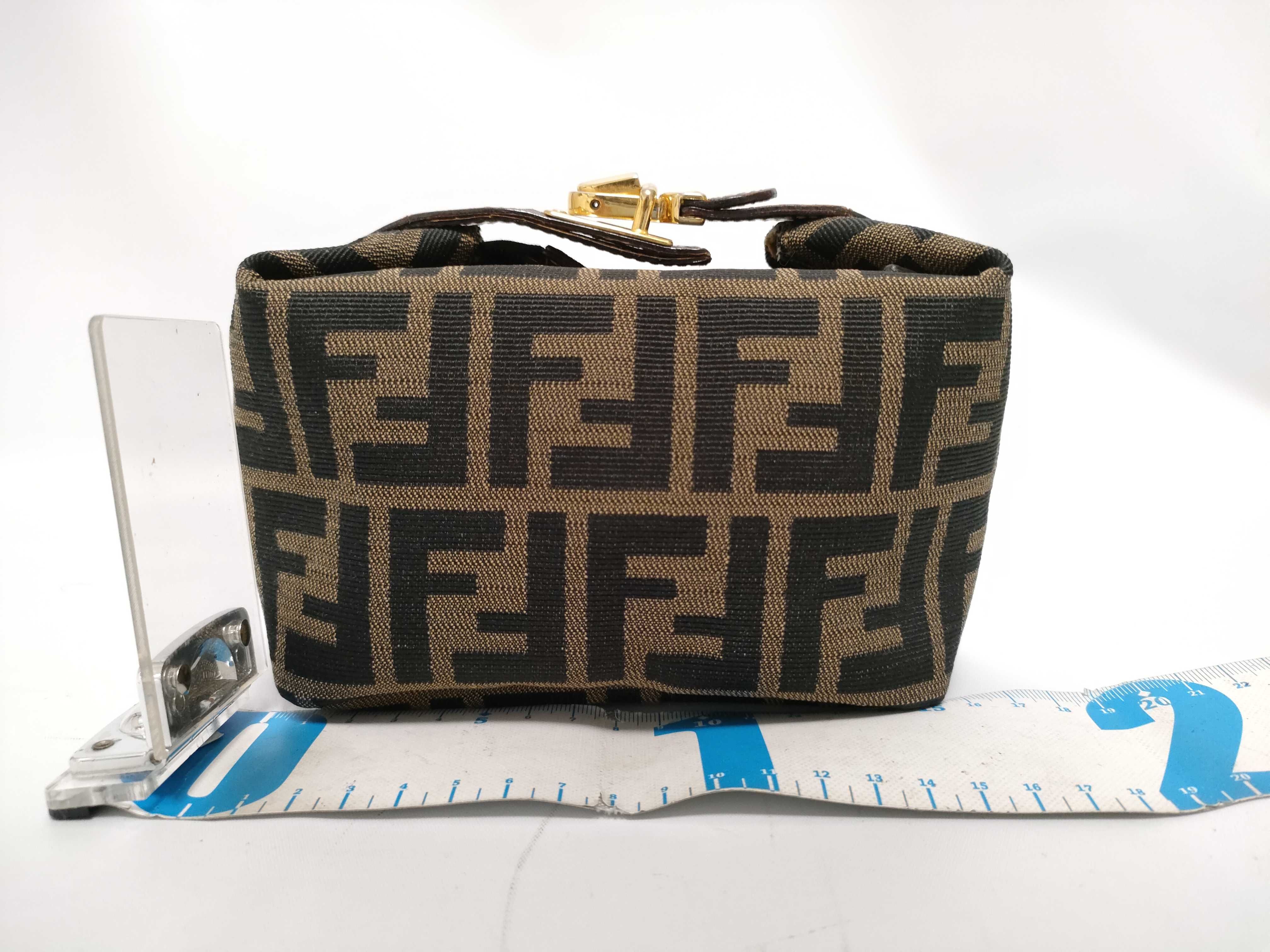 Zucca pattern Fendi pouch vanity bag Zucca canvas leather khaki pouch — view 2