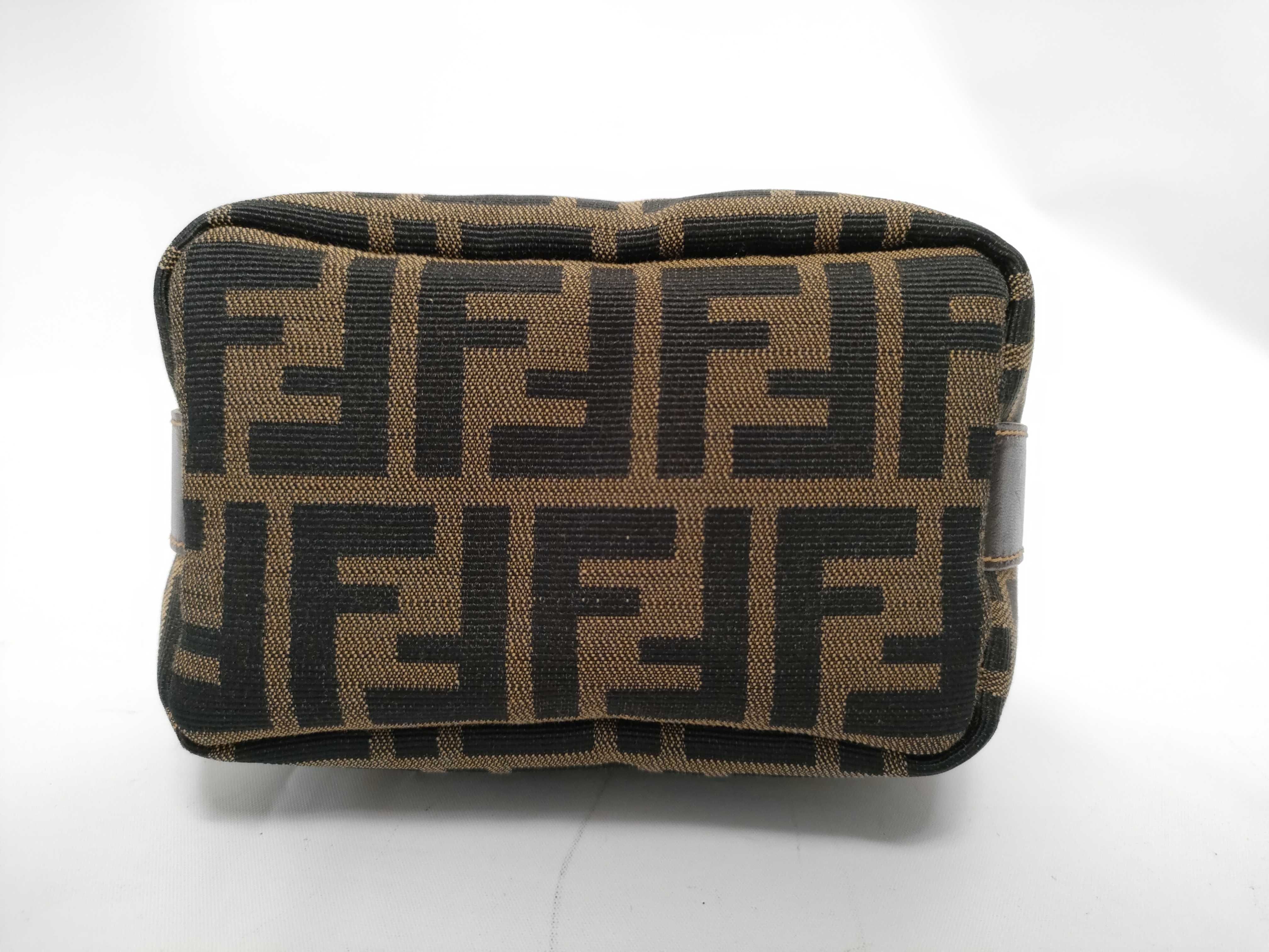 Zucca pattern Fendi pouch vanity bag Zucca canvas leather khaki pouch — view 3
