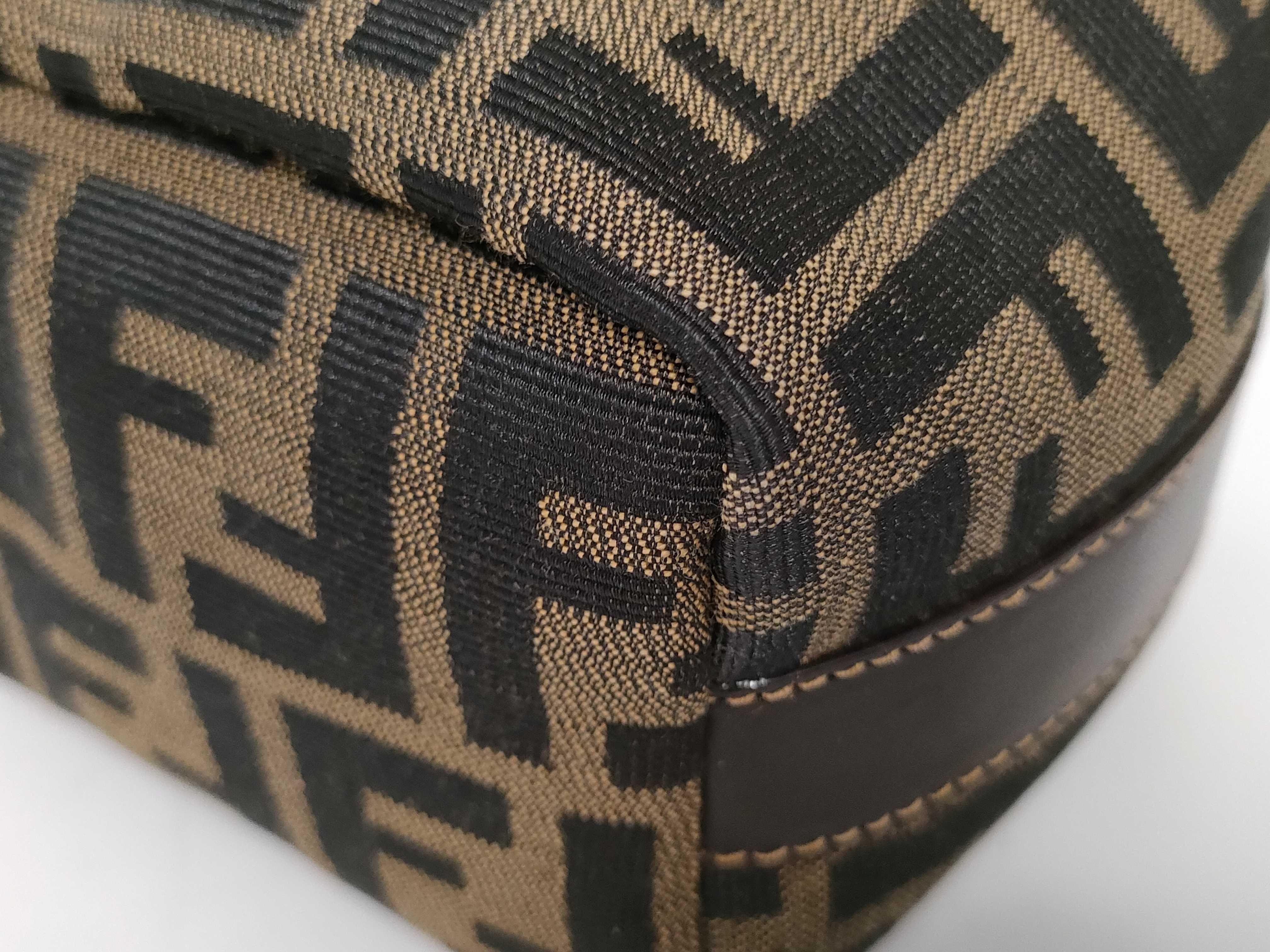 Zucca pattern Fendi pouch vanity bag Zucca canvas leather khaki pouch — view 4