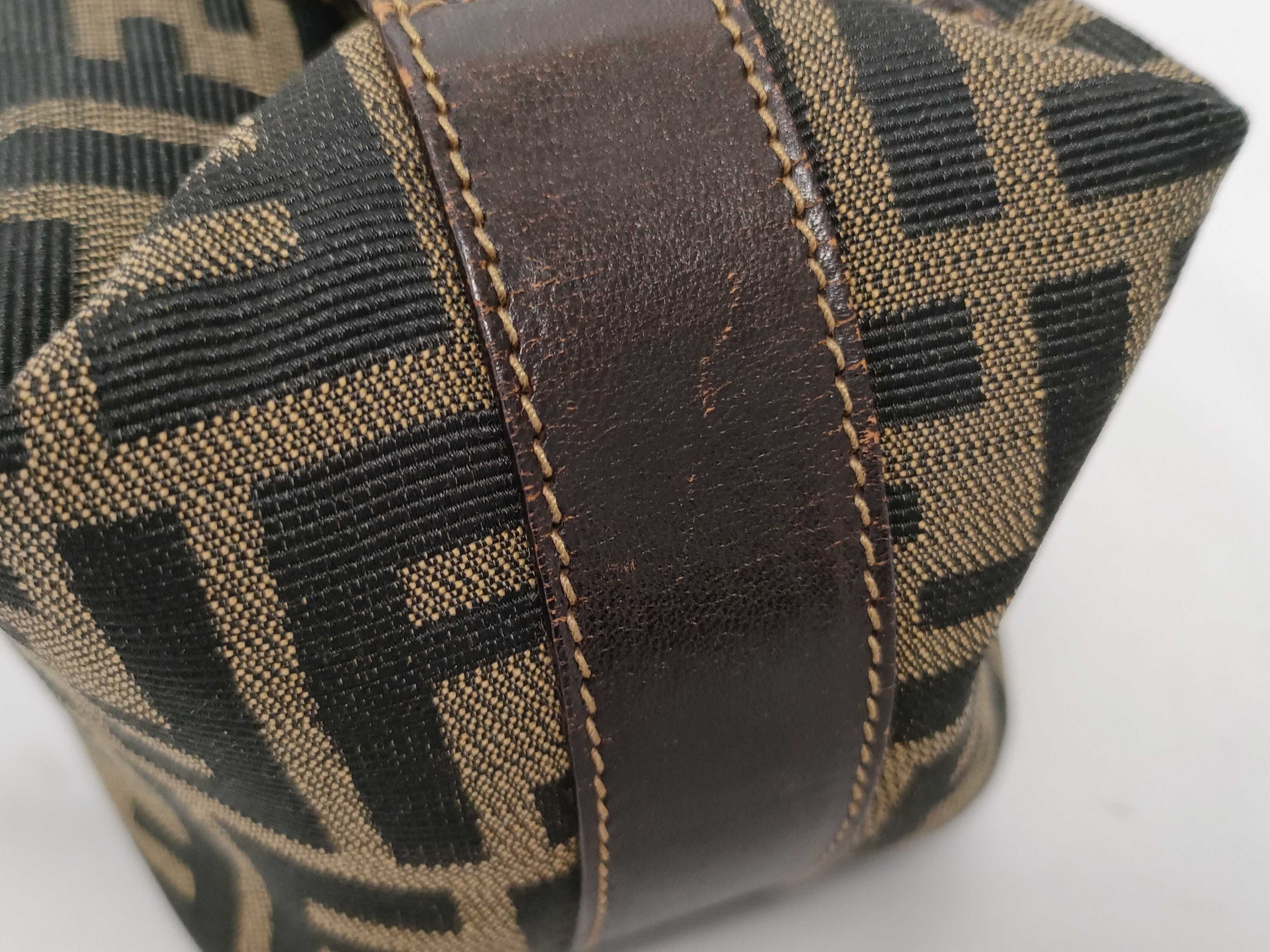 Zucca pattern Fendi pouch vanity bag Zucca canvas leather khaki pouch — view 6