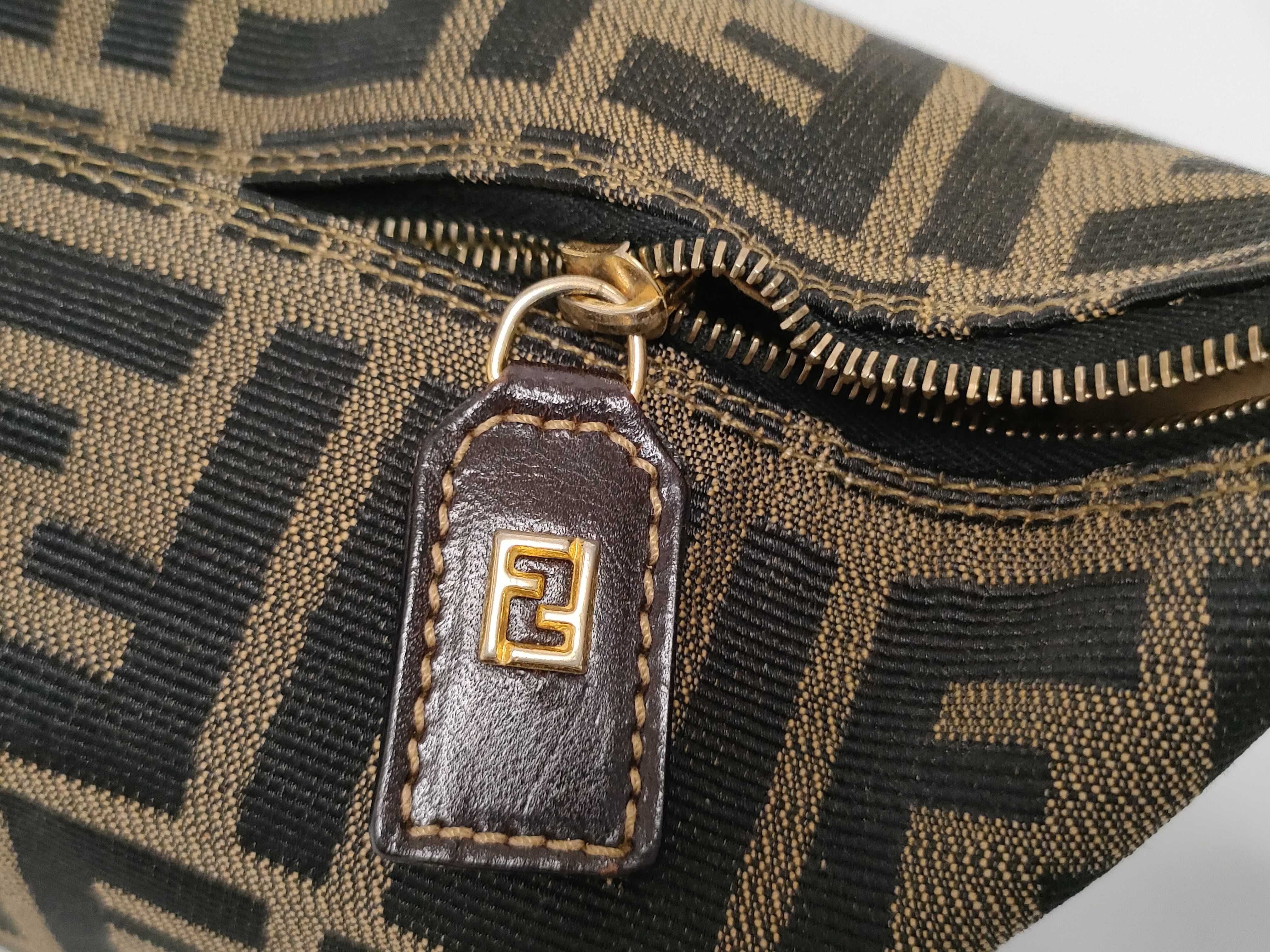 Zucca pattern Fendi pouch vanity bag Zucca canvas leather khaki pouch — view 8
