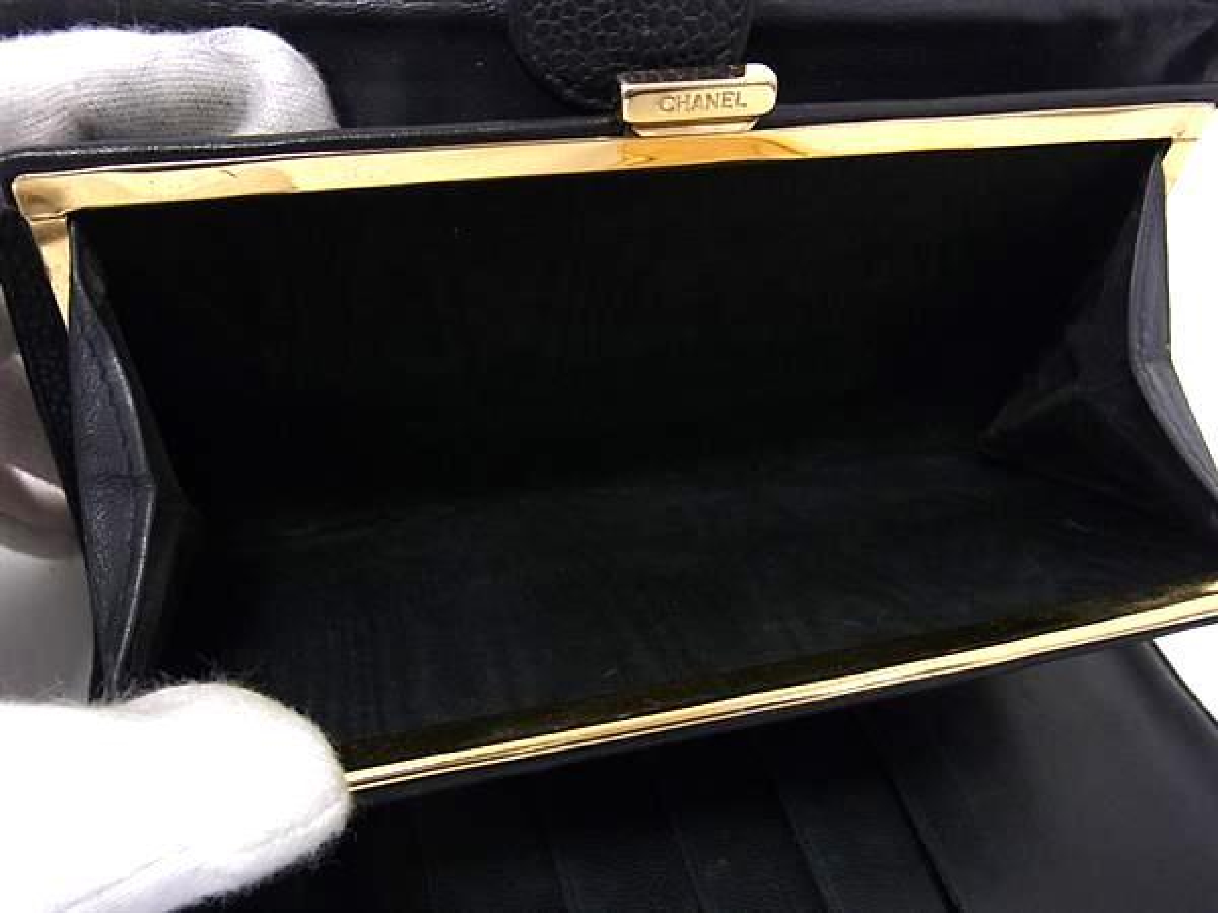 Coco Mark Caviar Skin Bi-fold Long Wallet, Billfold, Coin Purse, Card Slots, Women's, Black, HB3777 — view 5