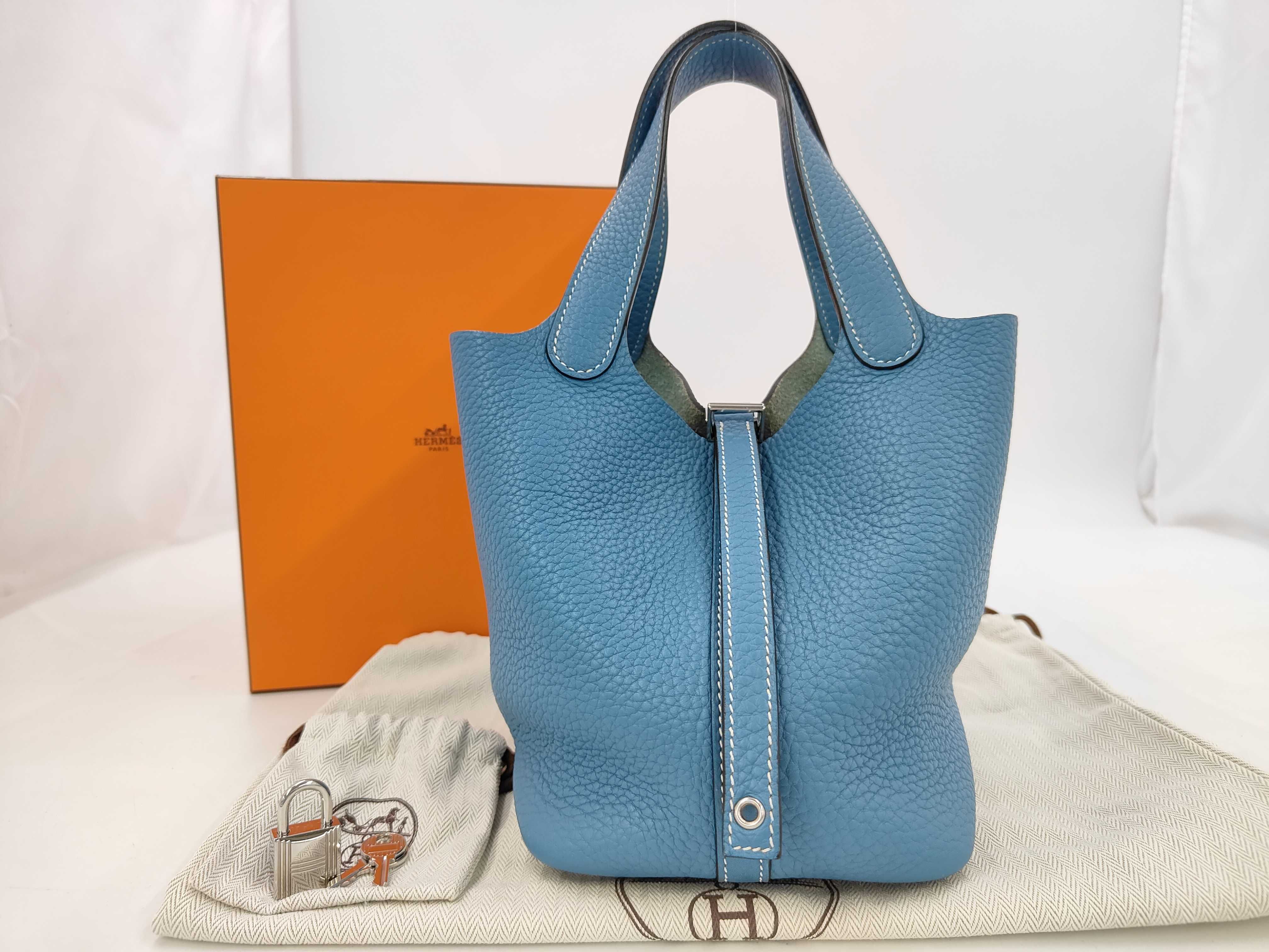 Picotin Lock PM Blue Stamped T Handbag