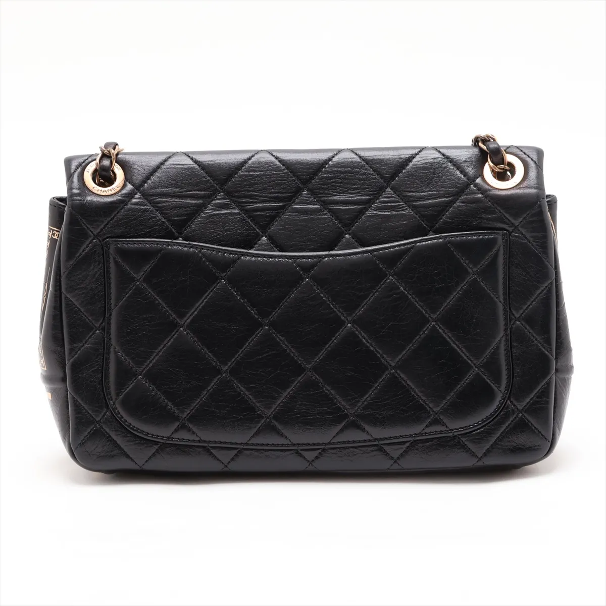 Matelassé Vintage Calf Single Flap Double Chain Bag, Black x Gold, Gold Hardware, 21402215, Serial Number 21 — view 2