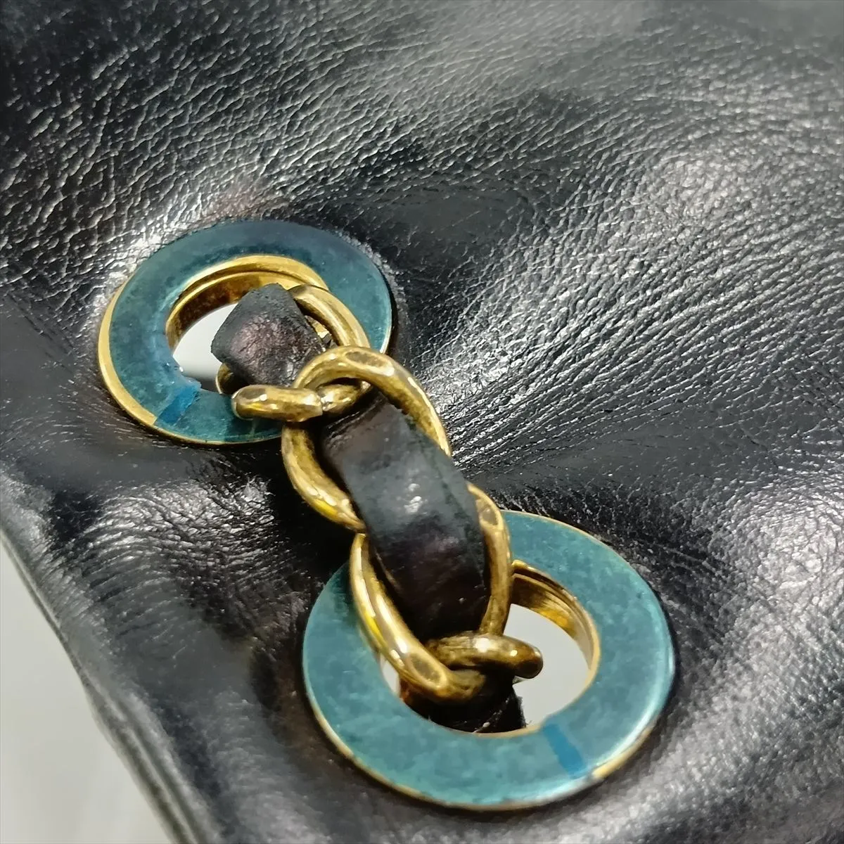 Matelassé Vintage Calf Single Flap Double Chain Bag, Black x Gold, Gold Hardware, 21402215, Serial Number 21 — view 11