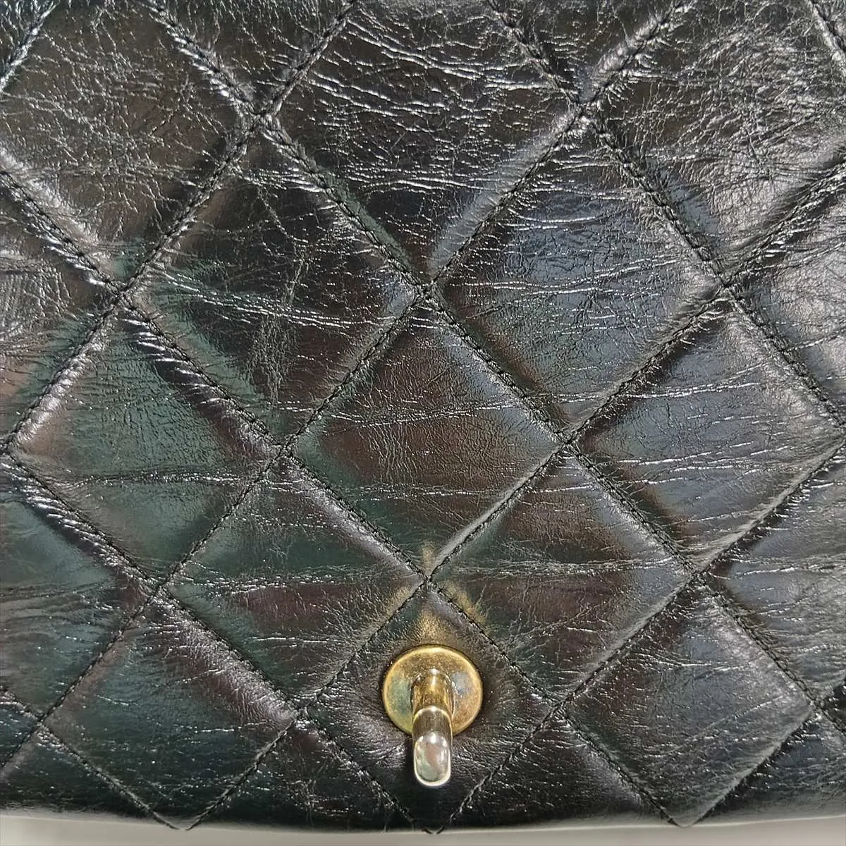 Matelassé Vintage Calf Single Flap Double Chain Bag, Black x Gold, Gold Hardware, 21402215, Serial Number 21 — view 13