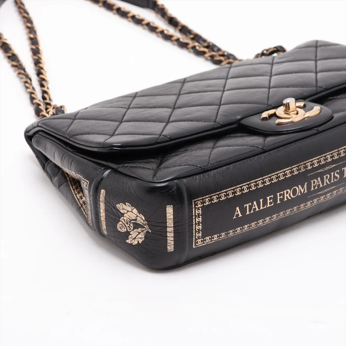 Matelassé Vintage Calf Single Flap Double Chain Bag, Black x Gold, Gold Hardware, 21402215, Serial Number 21 — view 4