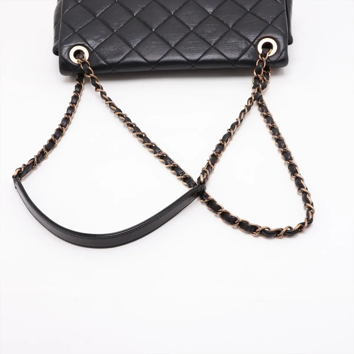 Matelassé Vintage Calf Single Flap Double Chain Bag, Black x Gold, Gold Hardware, 21402215, Serial Number 21 — view 5