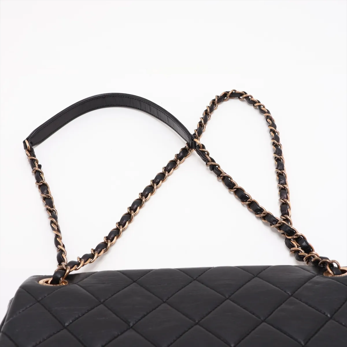 Matelassé Vintage Calf Single Flap Double Chain Bag, Black x Gold, Gold Hardware, 21402215, Serial Number 21 — view 6