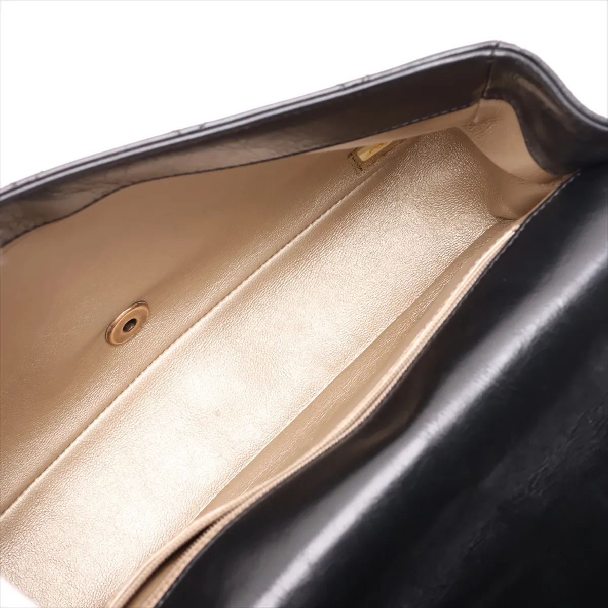 Matelassé Vintage Calf Single Flap Double Chain Bag, Black x Gold, Gold Hardware, 21402215, Serial Number 21 — view 7