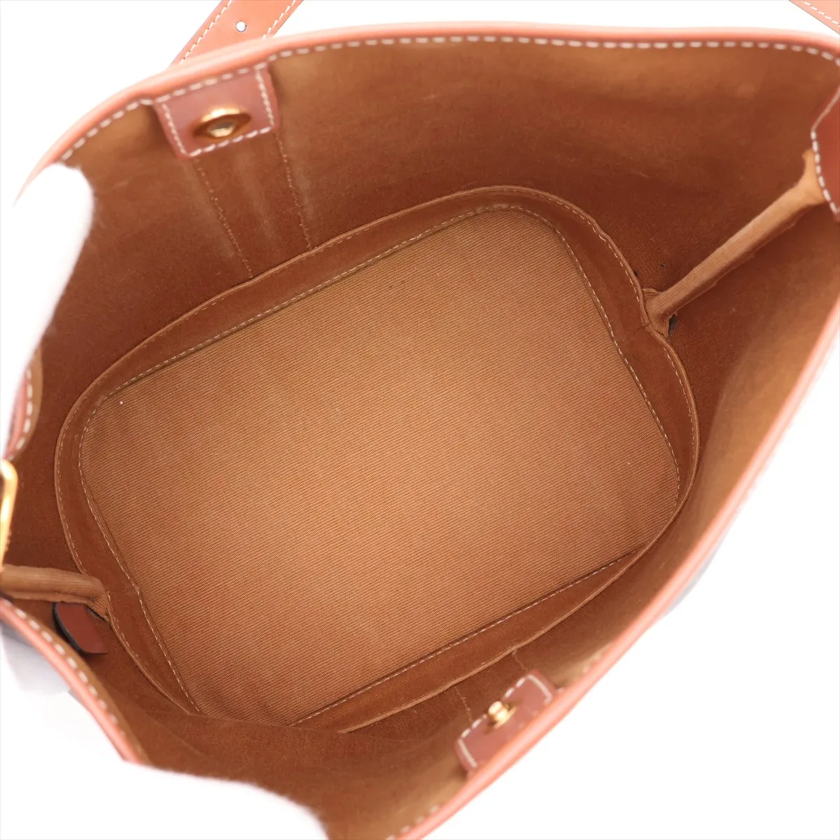 Triomphe Small Bucket PVC x Leather Shoulder Bag, Brown — view 6