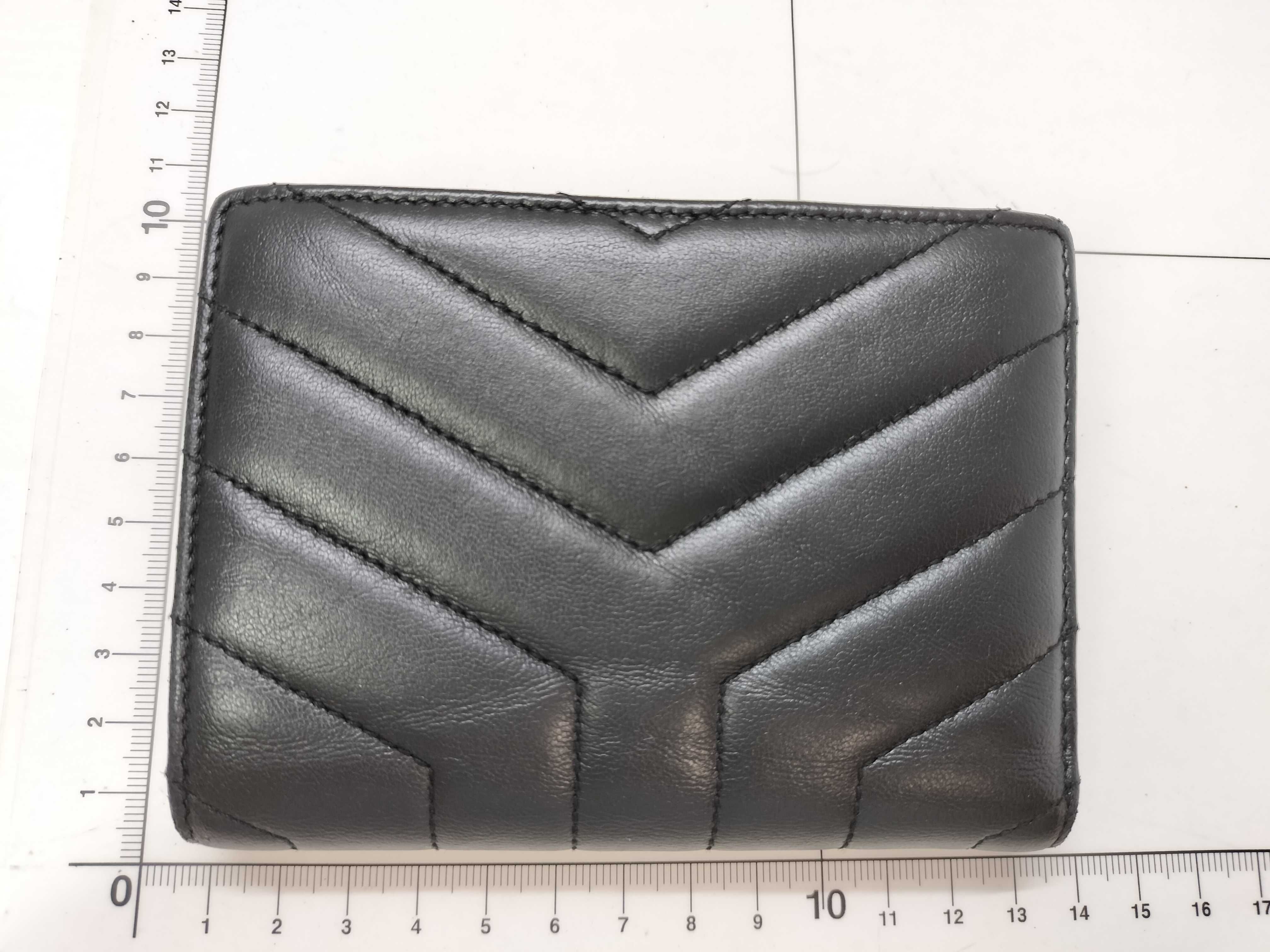 Cassandra Leather Compact Wallet, Black, with serial number, box, and card slots. — view 2