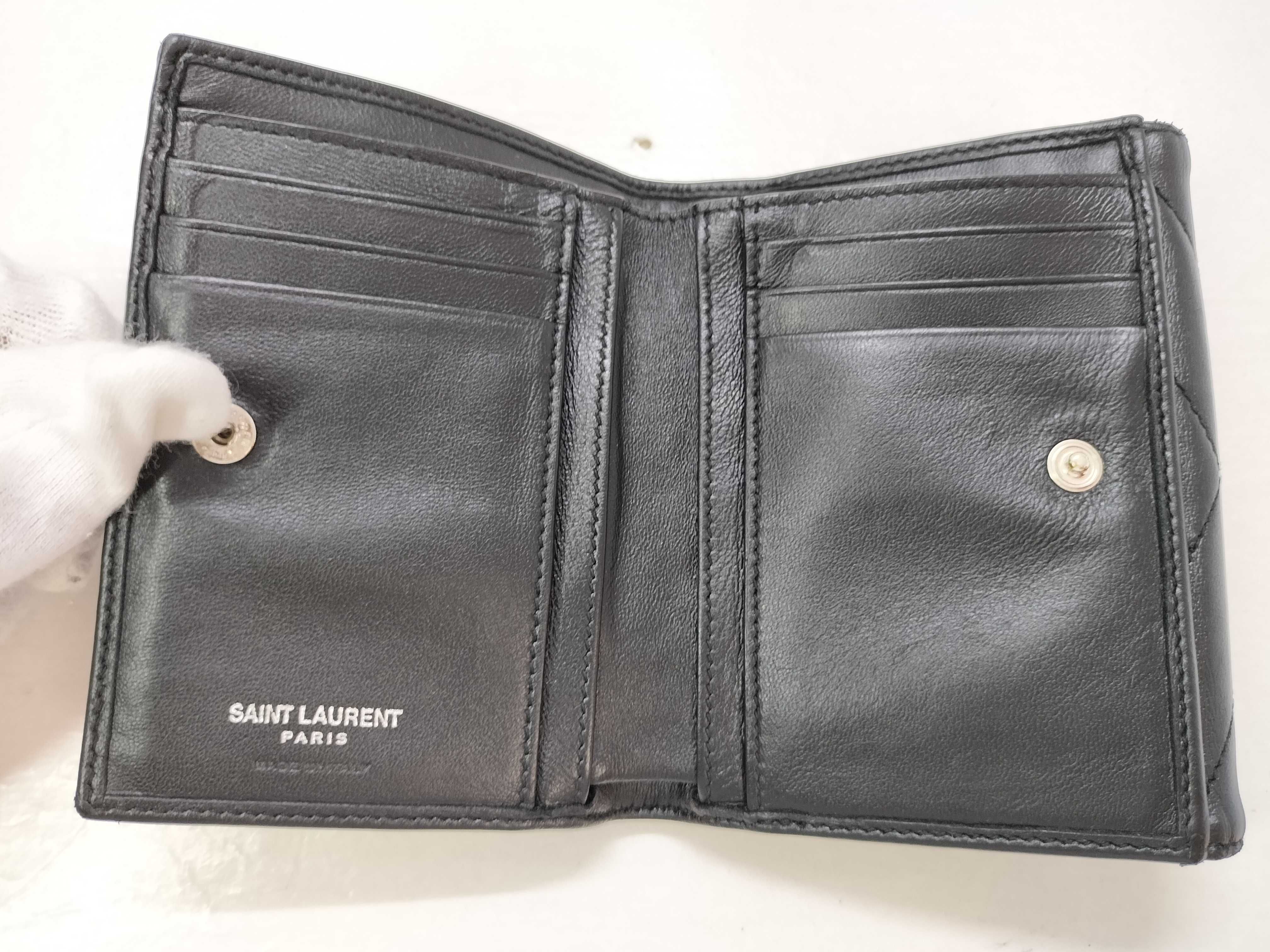Cassandra Leather Compact Wallet, Black, with serial number, box, and card slots. — view 11