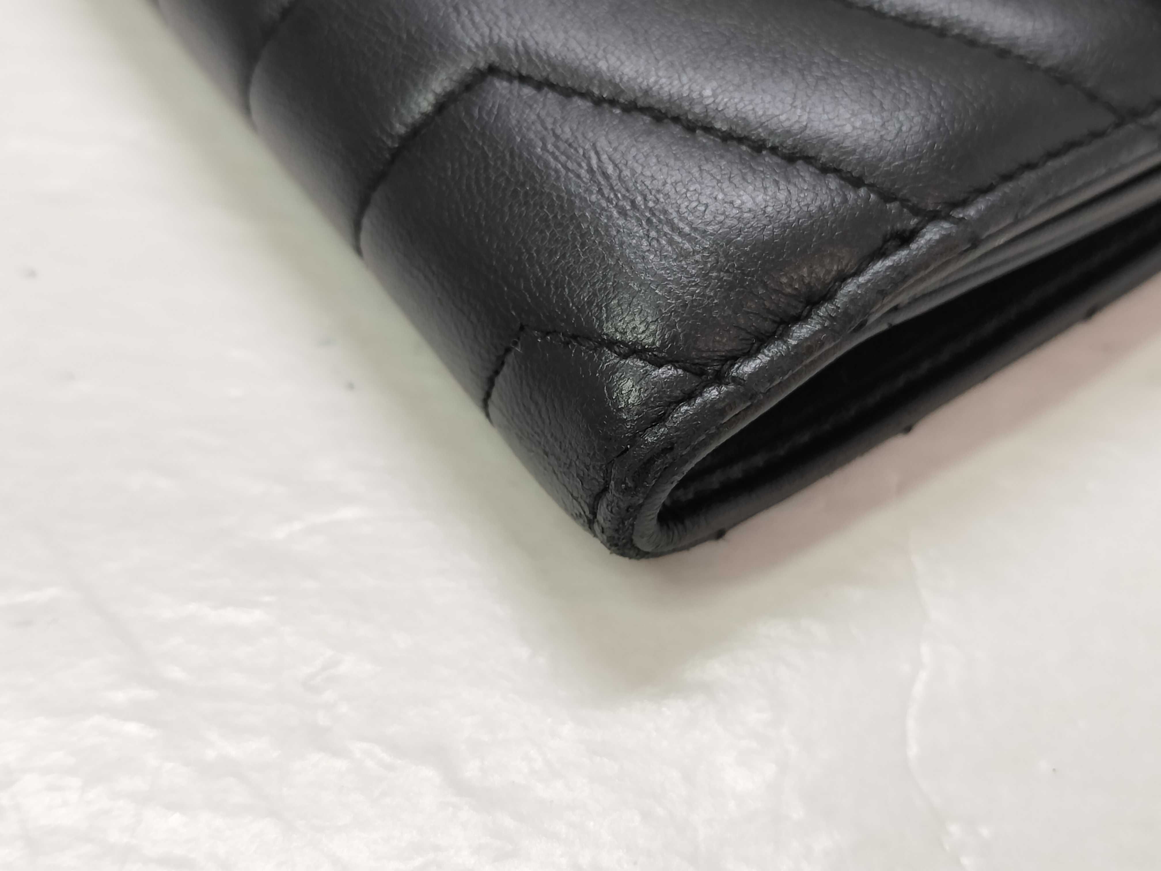 Cassandra Leather Compact Wallet, Black, with serial number, box, and card slots. — view 3